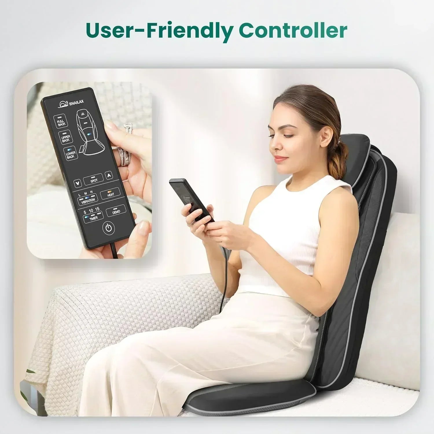 Snailax Shiatsu Massage Cushion with Heat Massage Chair Pad Kneading Back Massager for Home