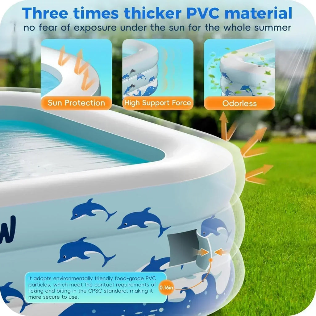 Inflatable Swimming Pool with Seats 130 x 72 x 22 Full-Sized Durable PVC Thickened
