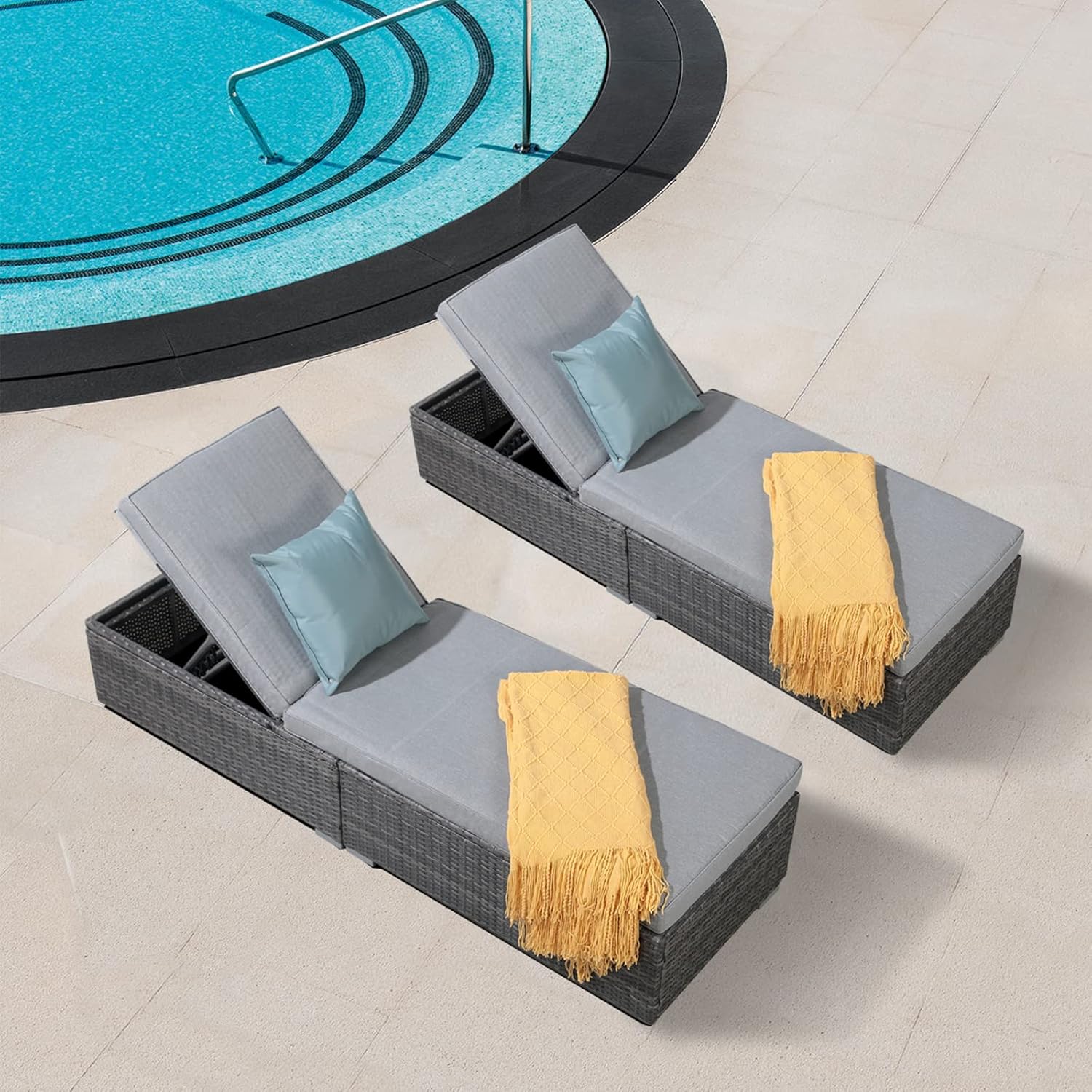 Patiorama Outdoor Patio Lounge Chair Elegant Reclining Adjustable Pool Rattan Chaise Chair