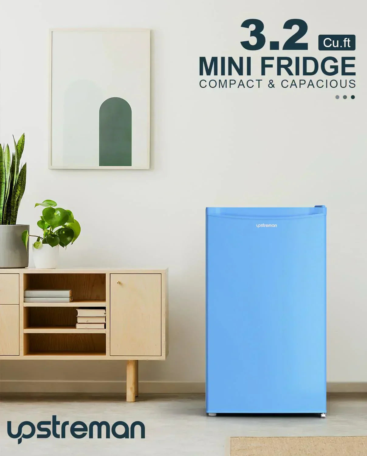 Upstreman 3.2 Cu.Ft Mini Fridge Freezer Single Door Fridge Dorm Fridge Adjustable Thermostat