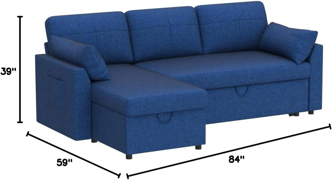 VanAcc Sofa Bed, Sleeper Sofa with Storage Chaise 2 in 1 Pull Out Couch Living Room