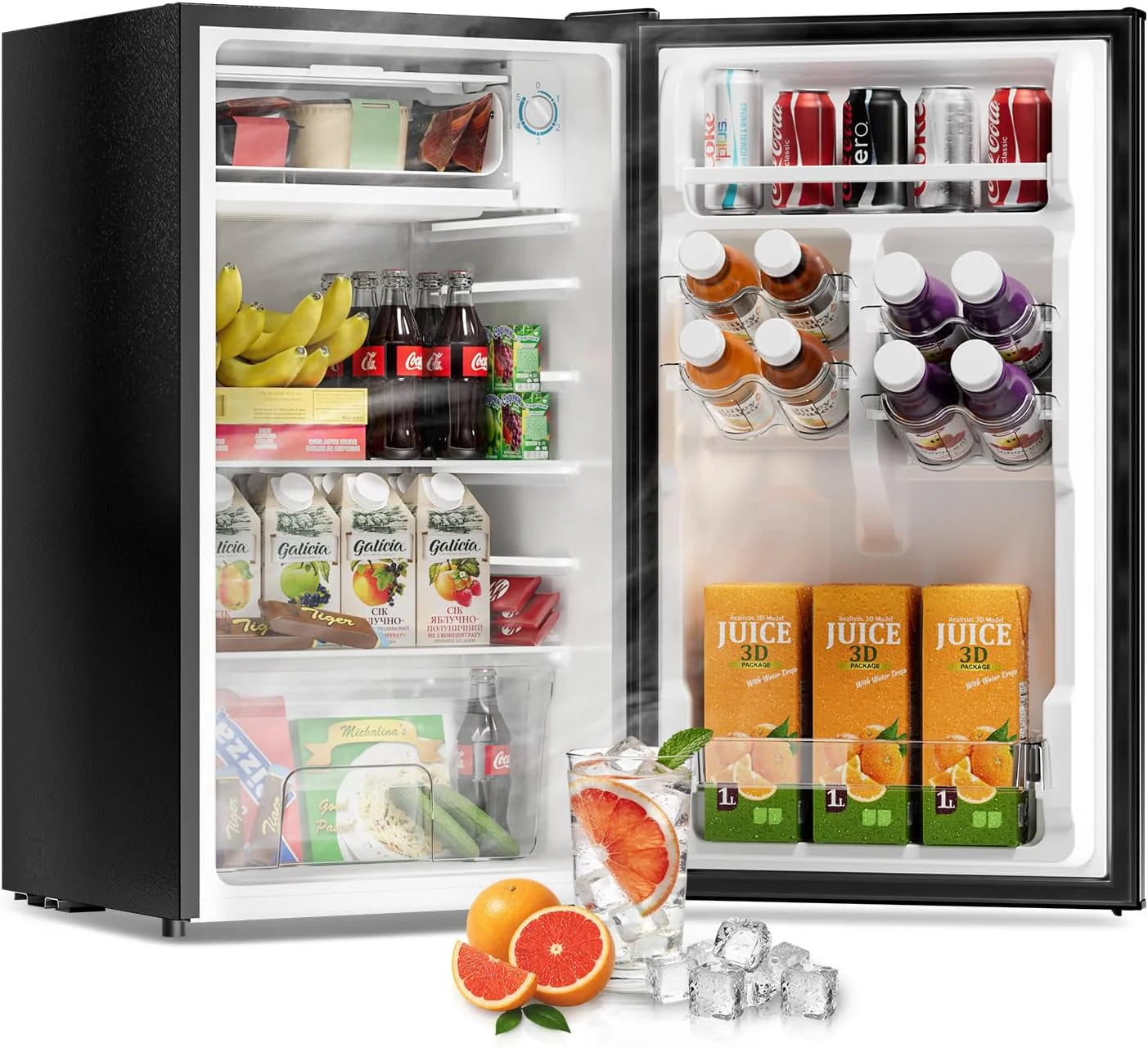 3.2 Cu Ft Mini Fridge with Freezer - Energy Efficient, Double Door Upright Freezer for Bedroom