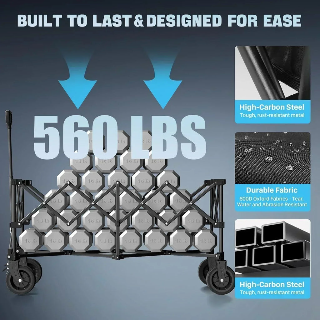 48 Extra Large Folding Travel Cart 560 lb Capacity 350 L Heavy Duty Utility Cart with Brakes