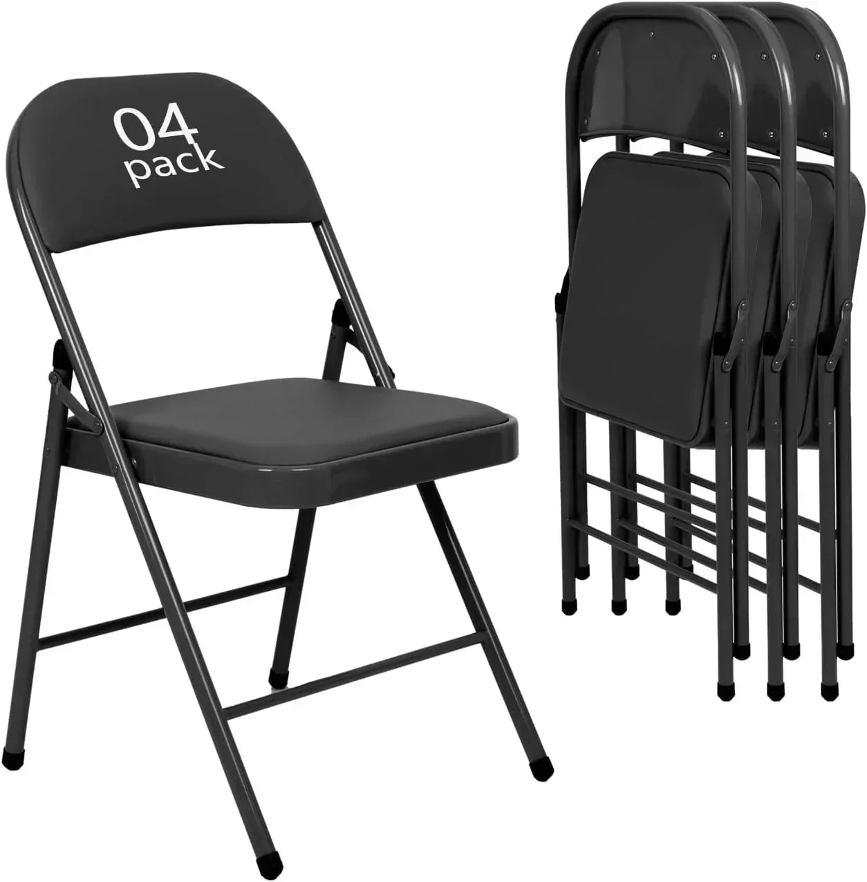 6 Pack Black Folding Chairs with Leather Chairs Events Office Wedding Party Upholstered Chairs