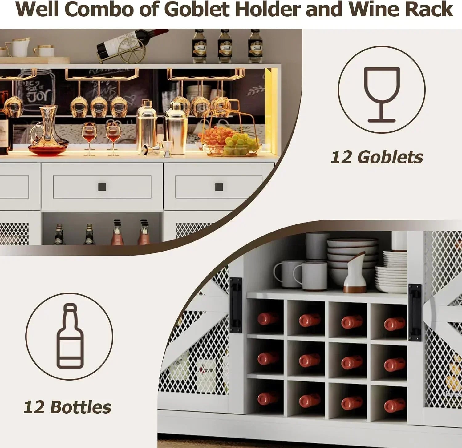 Wine Bar Cabinet with LED Light Liquor Cabinet with Glass Holder Coffee Bar for Liquor
