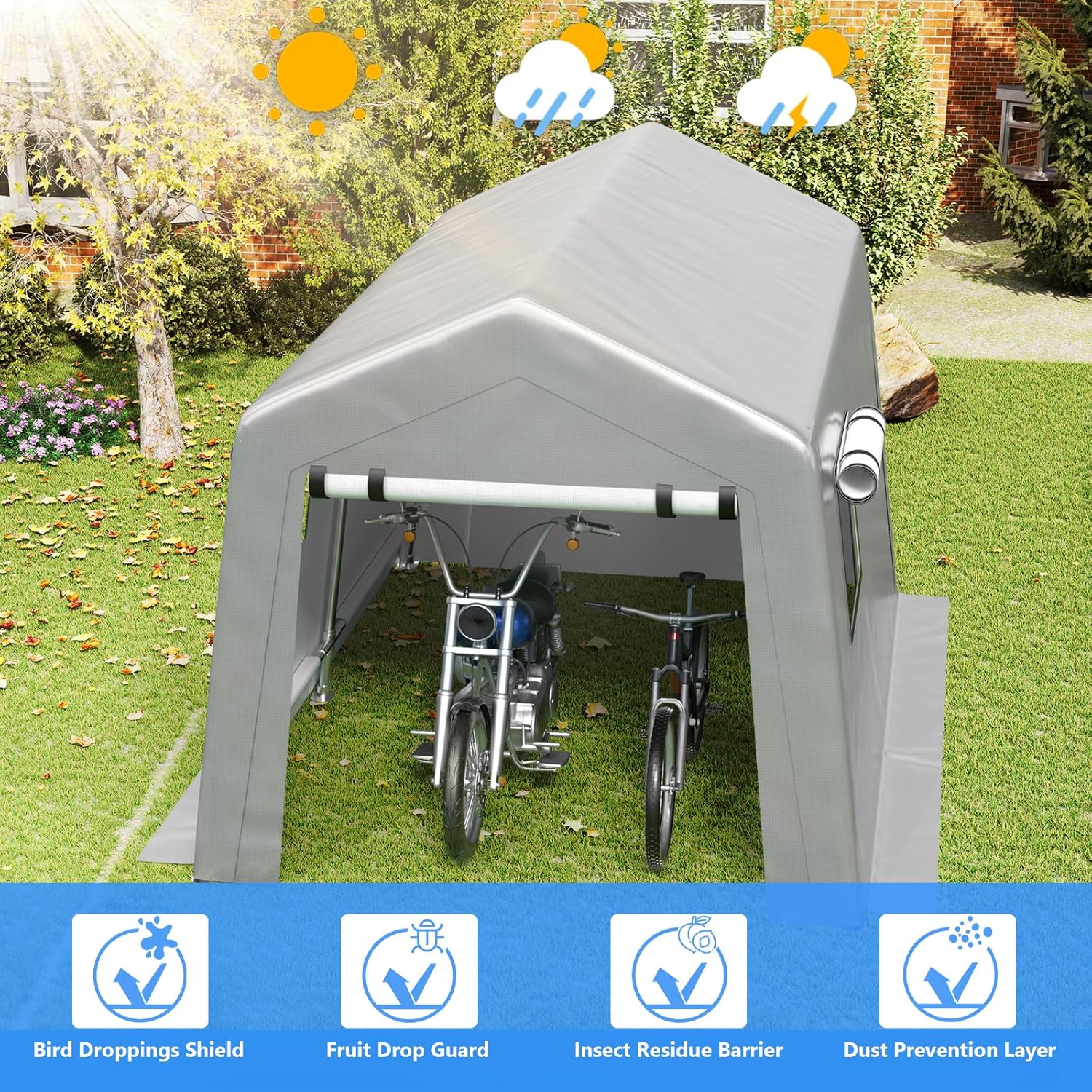 6x8 ft Heavy Duty Carport Tent Portable Garage Removable Side Walls Four Seasons Tarpaulin