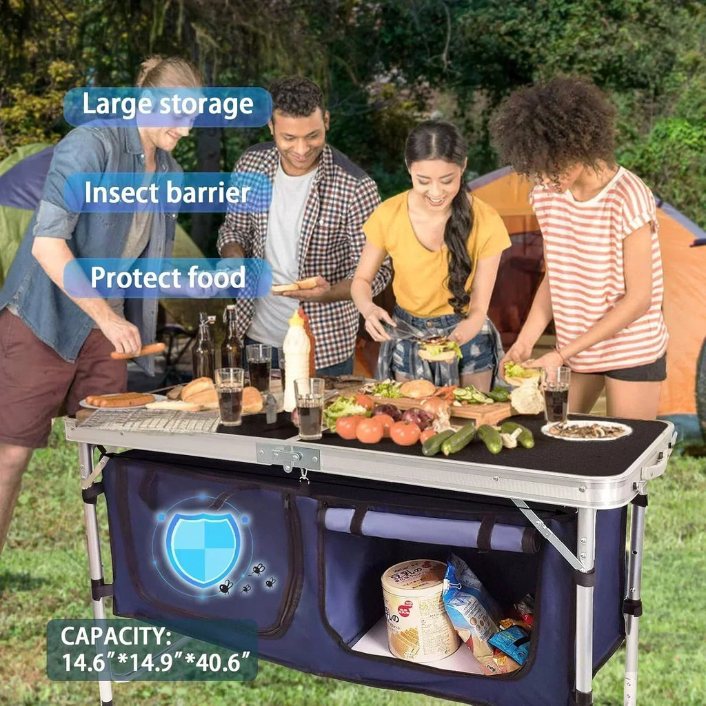 Outdoor Folding Table Aluminum Lightweight Height Adjustable with Storage Organizer