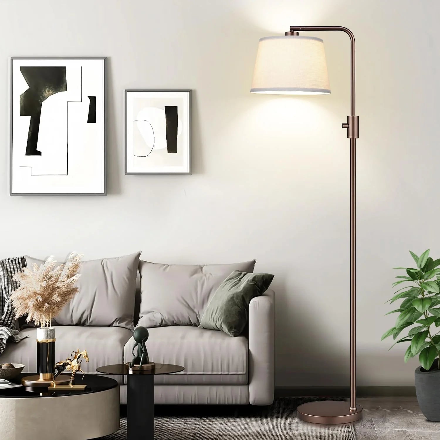 Dimmable LED Floor Lamp with Adjustable Head and Edison Style Bulb