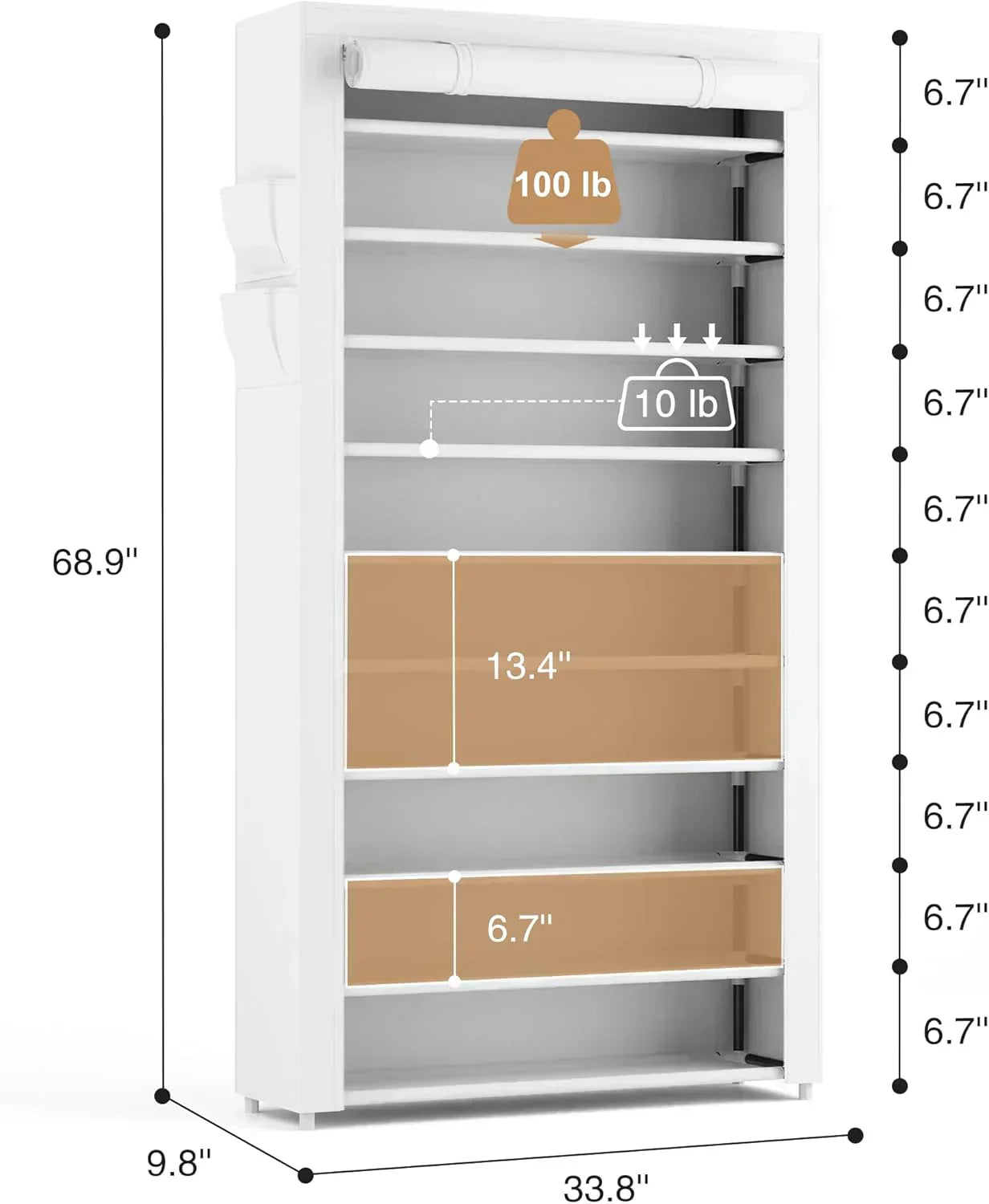 ROJASOP 10 Tier Shoe Rack with Covers Large Capacity Stackable Tall Shoe Shelf Storage
