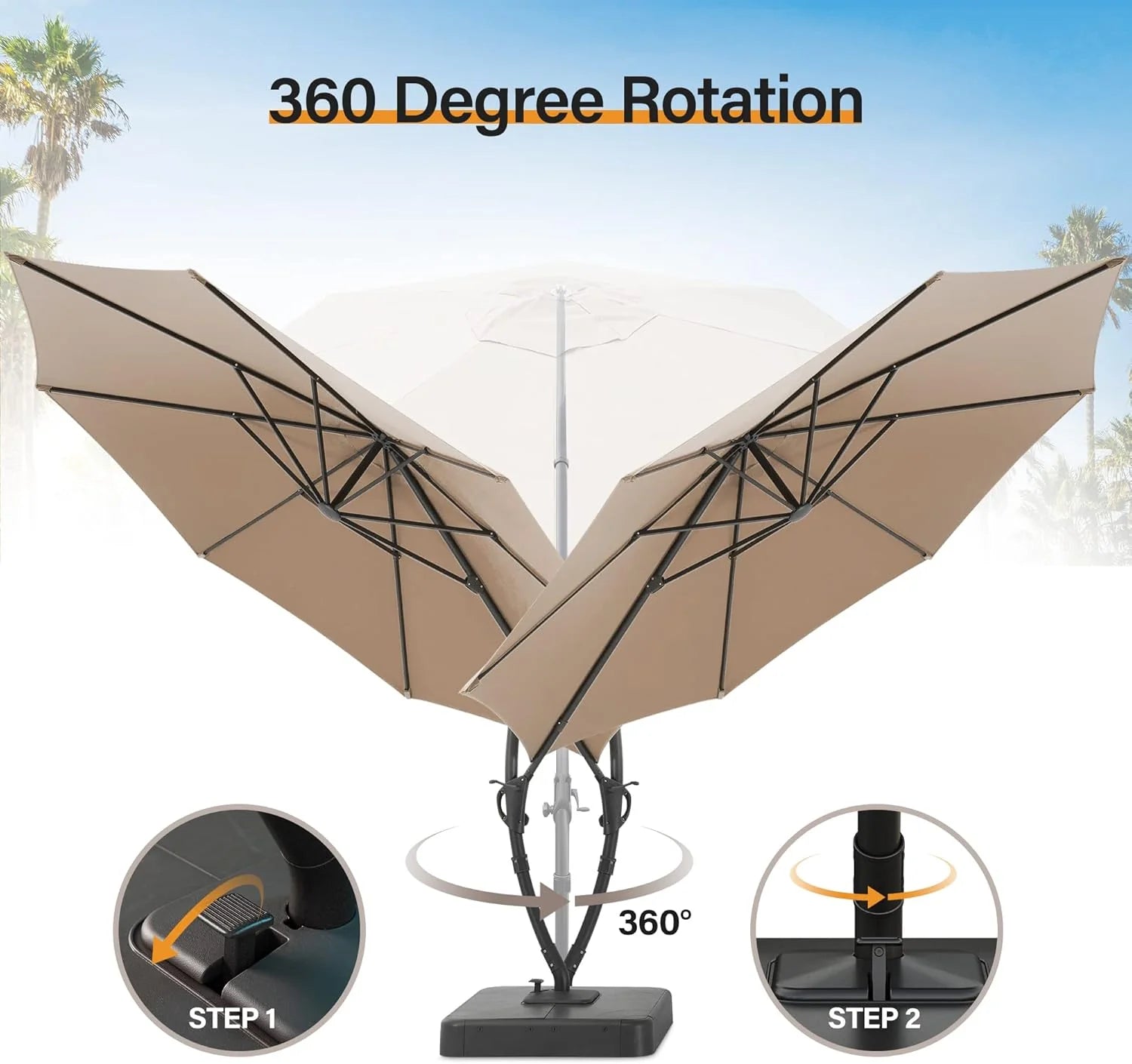LAUSAINT HOME Outdoor Patio Umbrella with Base included, 11 FT Deluxe Curvy Cantilever Umbrella Heavy Duty Offset Hanging Umbrella with 360° Rotation for Market, Pool, Garden, Backyard, Deck (Beige)