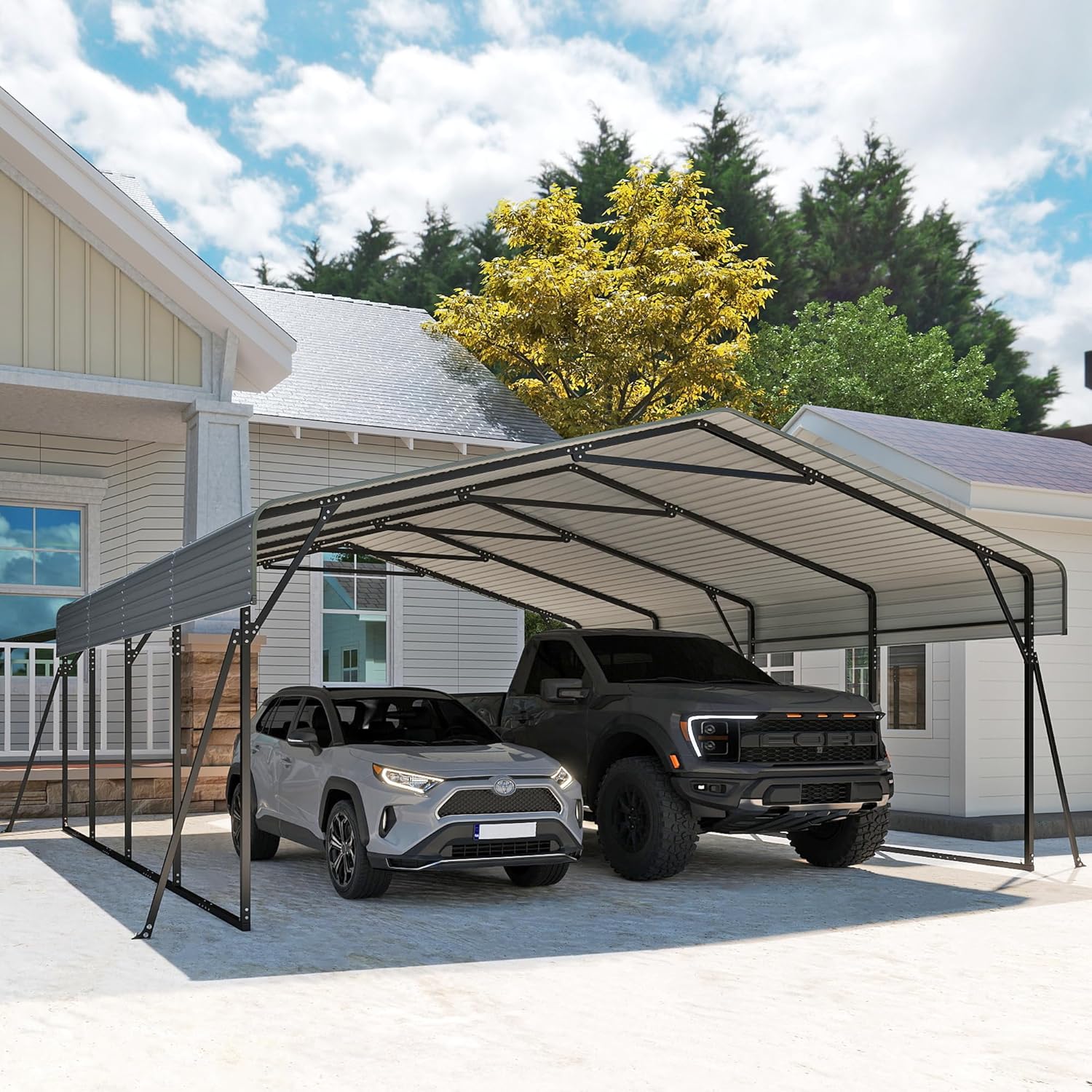 10'x15' Heavy Duty Metal Carport Outdoor Garage Car Shelter Shade with Heavier Frame