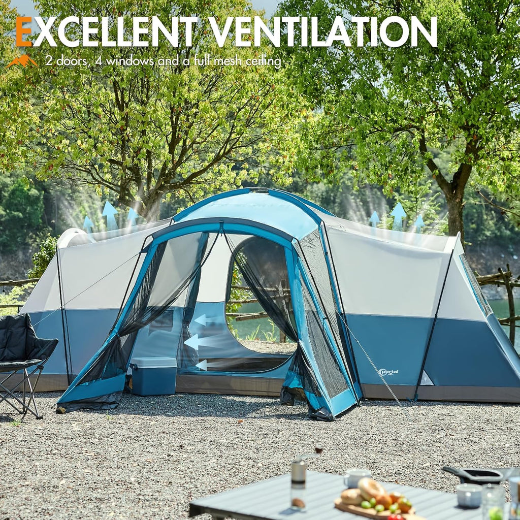 PORTAL 6/8/10 Person Family Camping Tent with Screen Room Water Resistant Big Tunnel Tent
