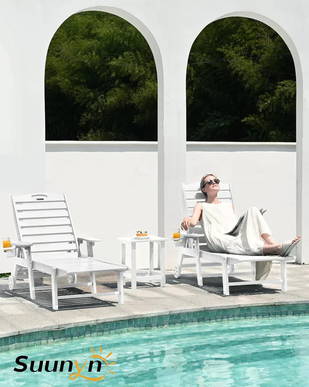 Lounge Chair Outdoor Chaise Lounge HDPE 6-Position Outdoor Chaise Lounge Patio Lounge Chair