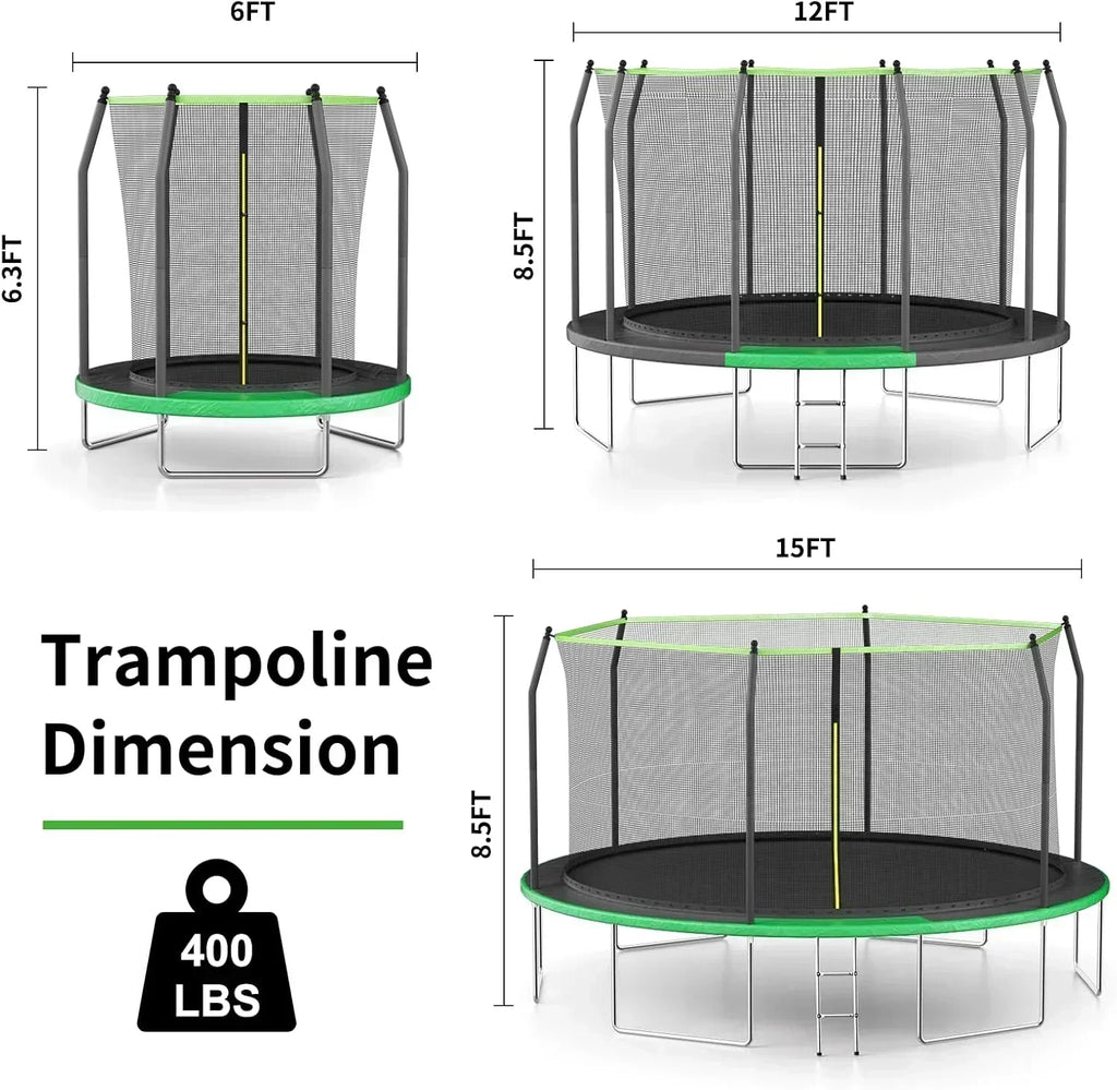 AOTOB 8FT 10FT 12FT 14 FT 15FT Trampoline with Safety Enclosure Net Outdoor Trampoline