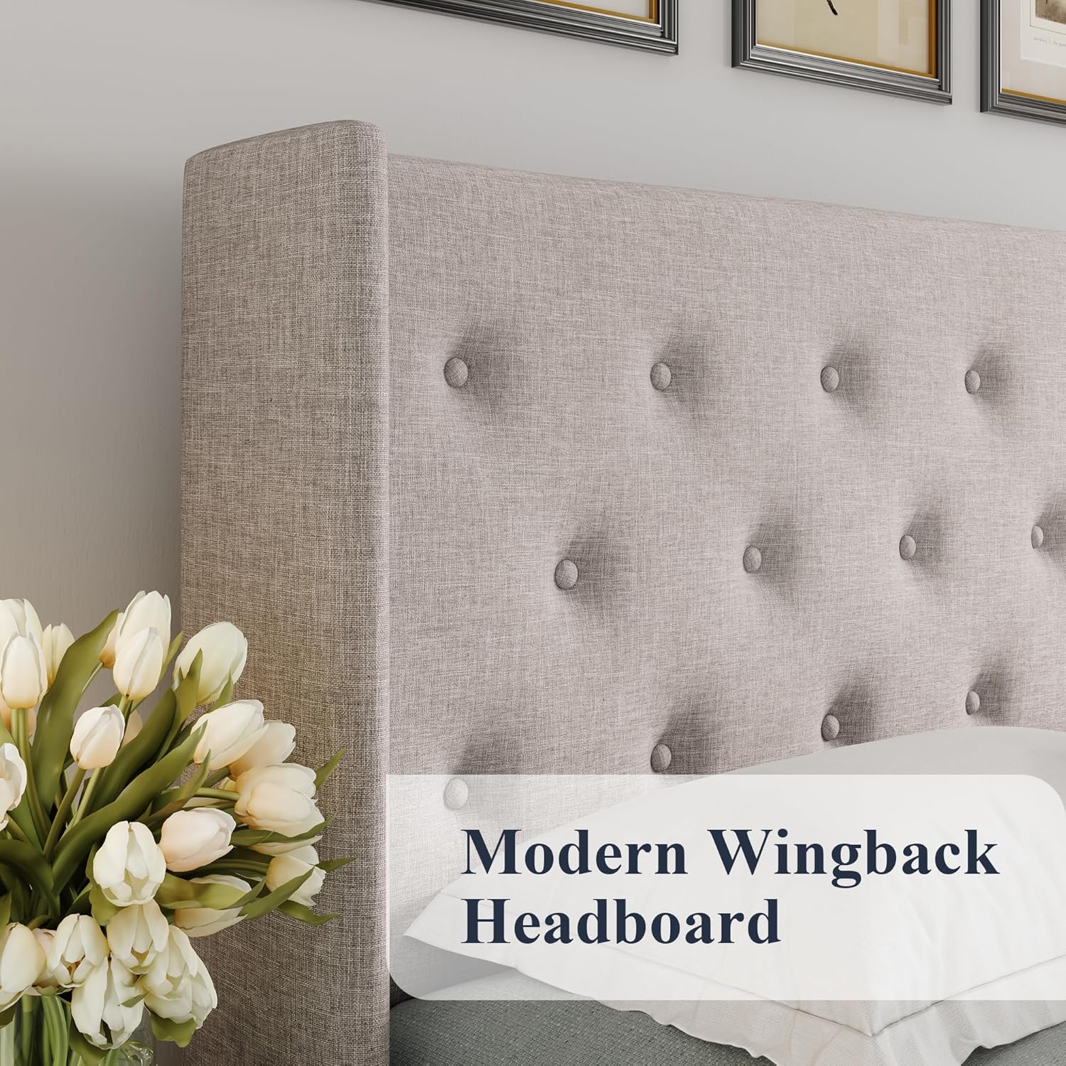 Allewie Queen Size Lift Up Storage Bed Modern Wingback Headboard Hydraulic Support