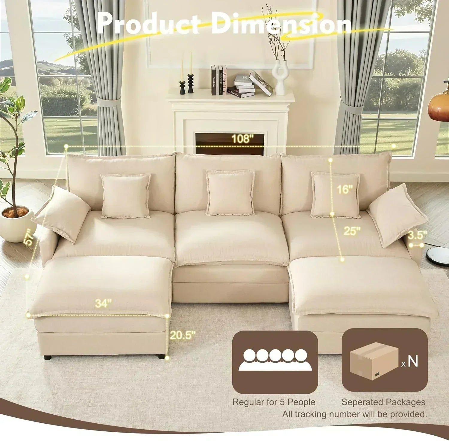 108 U-shaped sofa modular sofa Comfortable cloud sofa