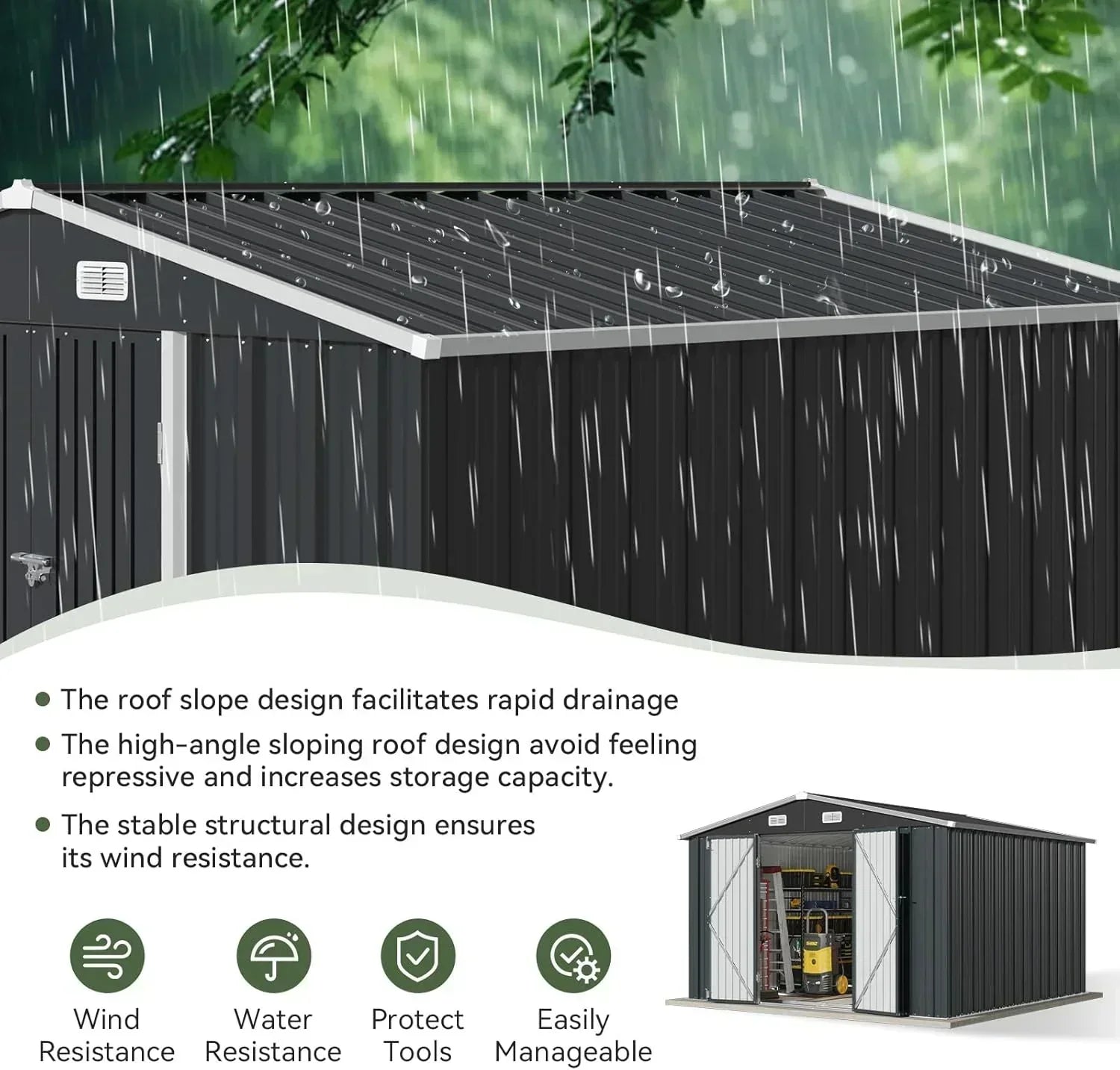 Aoxun 12x10 FT Shed Metal Outdoor Waterproof Storage Shed Steel Utility Garden Tool Shed