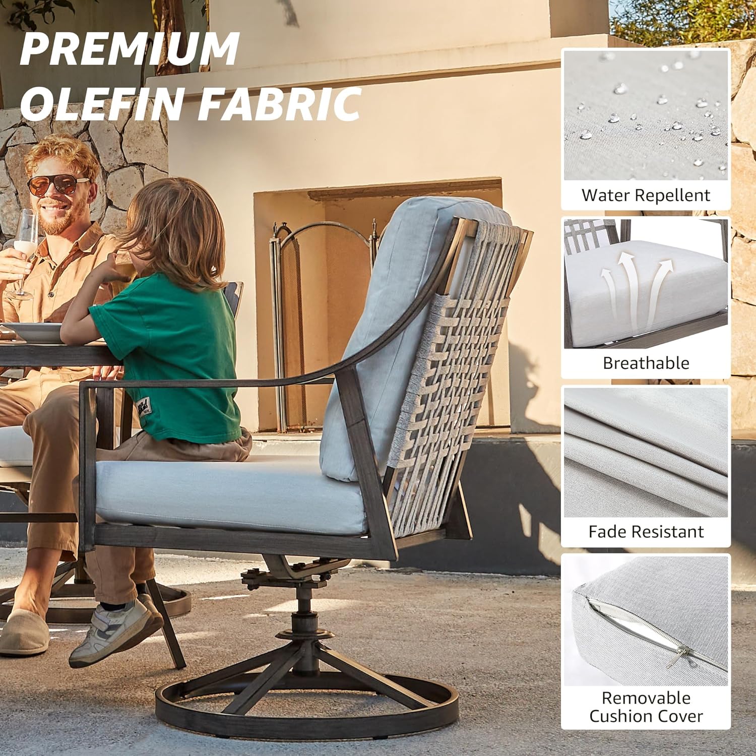 NATURAL EXPRESSIONS 5-Piece Outdoor Patio Dining Set 4pcs Patio Swivel Rocking Chairs