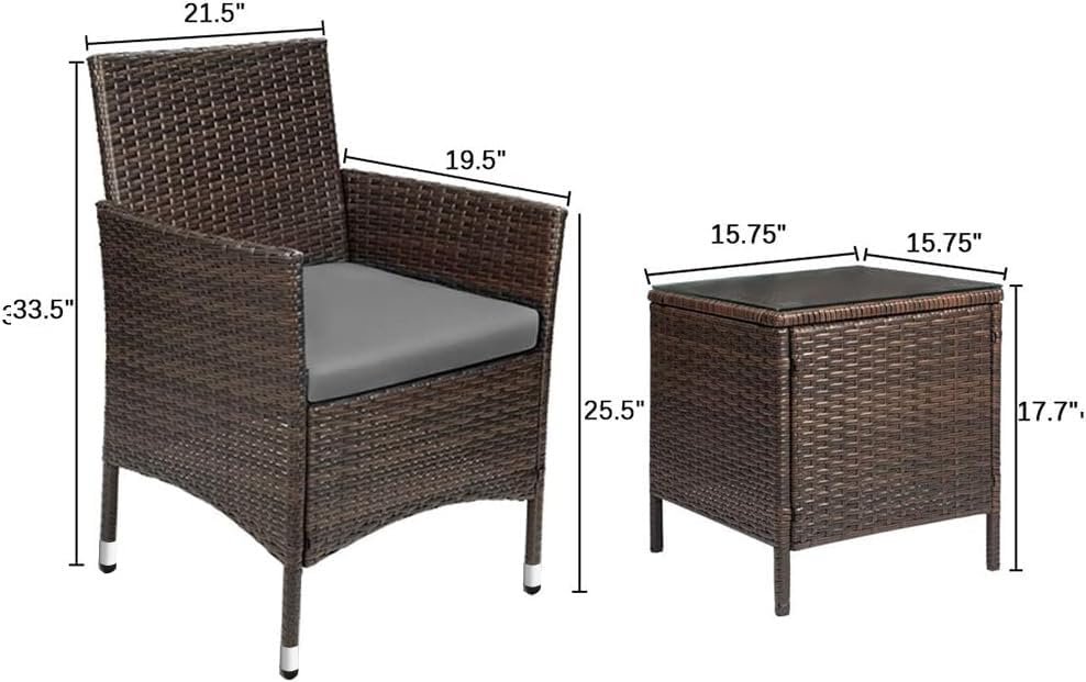Devoko Patio Porch Furniture Sets 3 Pieces PE Rattan Wicker Chairs Outdoor Garden Furniture Sets
