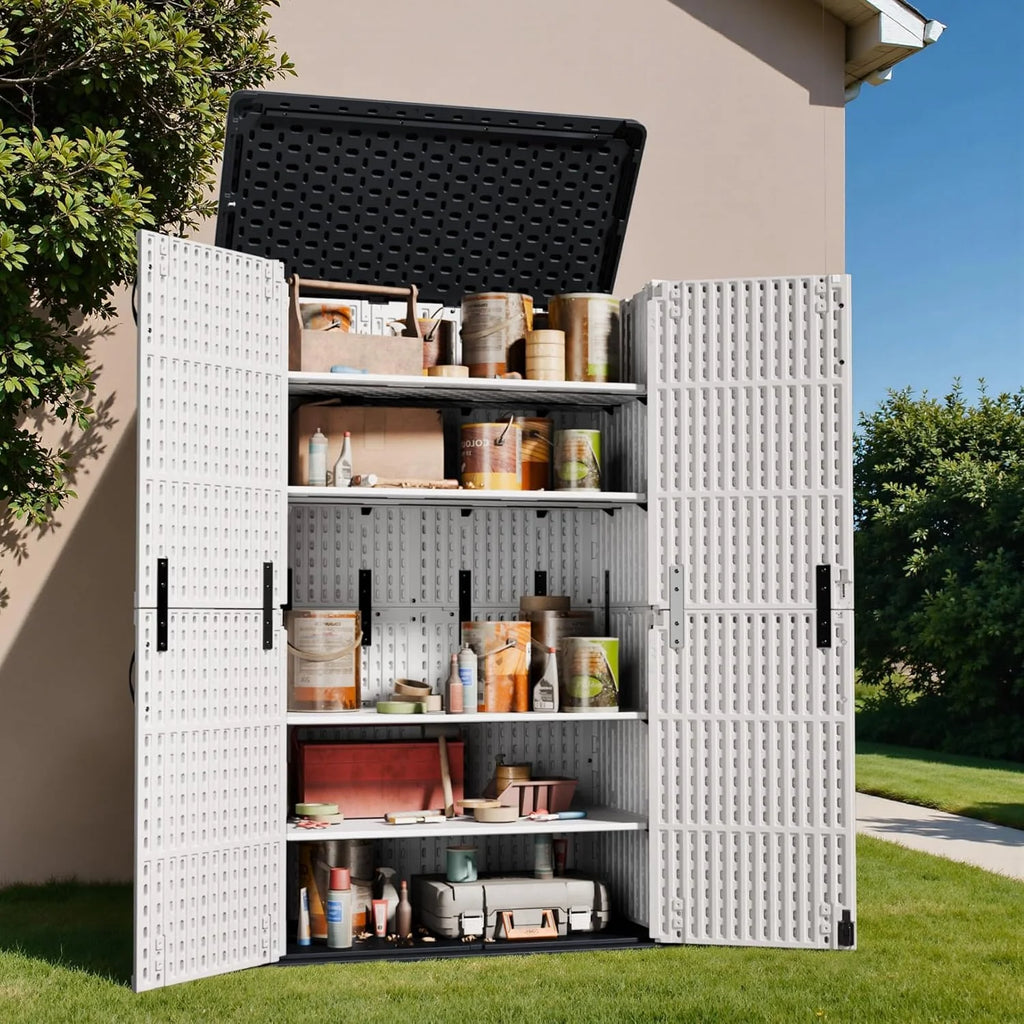 Greesum Outdoor Horizontal Storage Shed 27 Cu.ft Resin Large Storage Box for Garden Patio