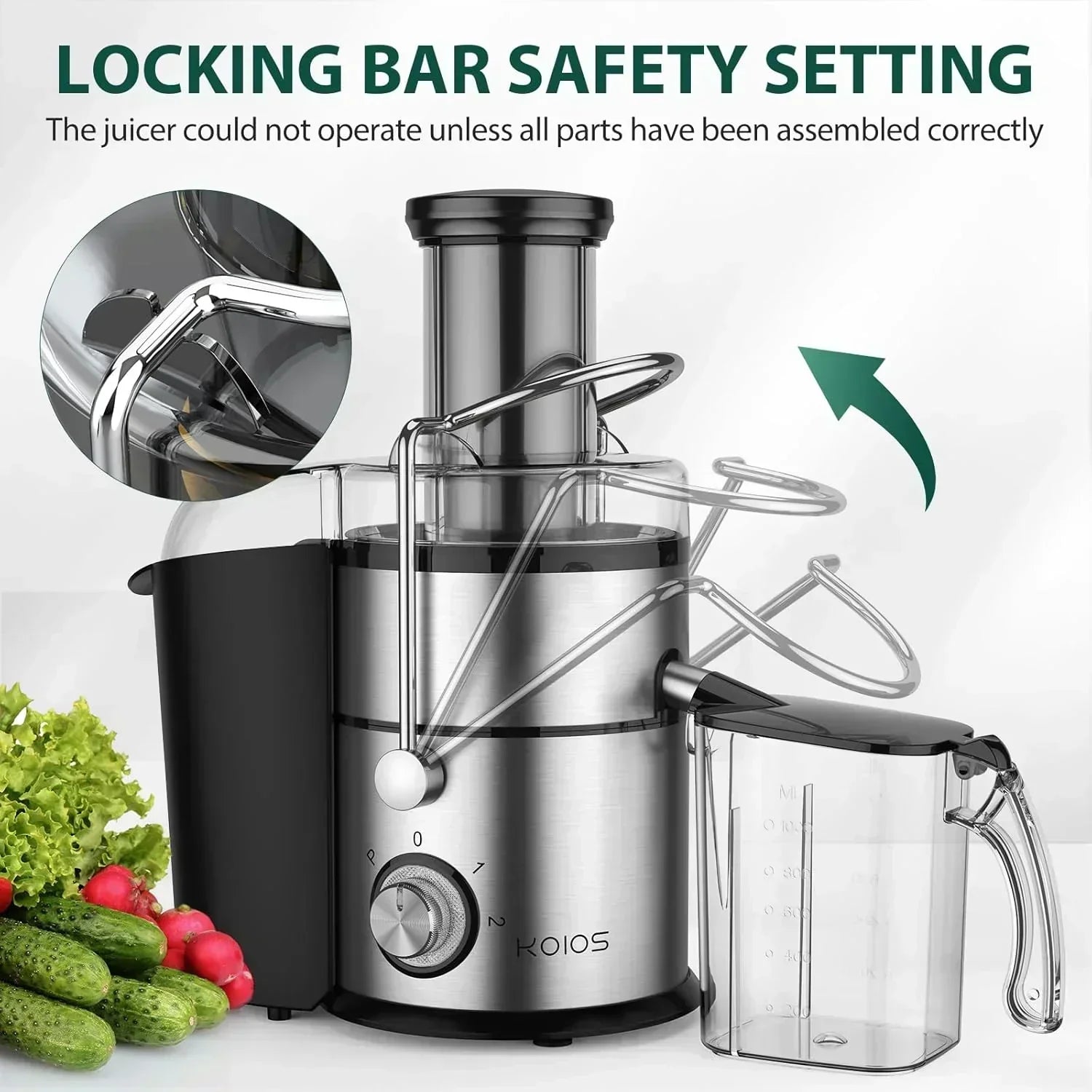 1300W KOIOS Centrifugal Juicer with Extra Large 3 Feed Chute and Titanium Filter