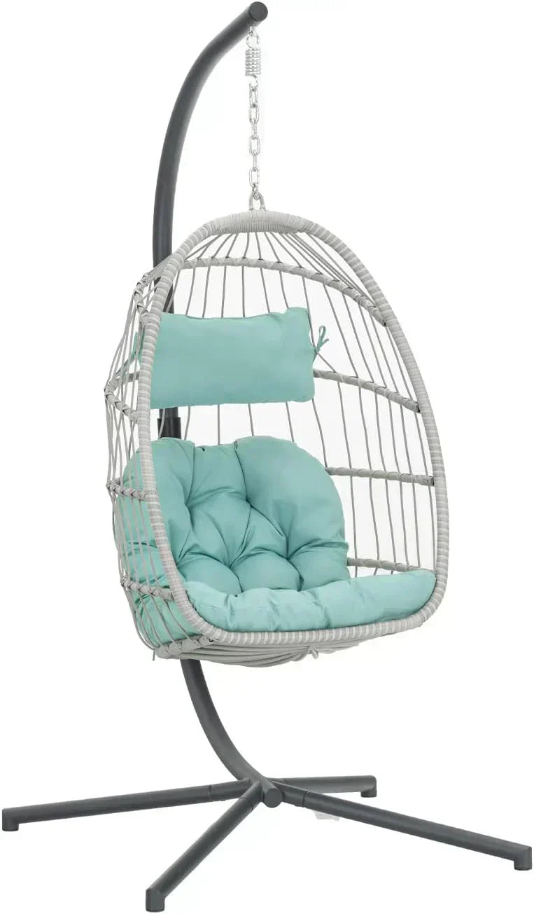 Yechen Indoor Outdoor Egg Hanging Chair Stand Patio Wicker Swing Egg Chair Swinging Chair
