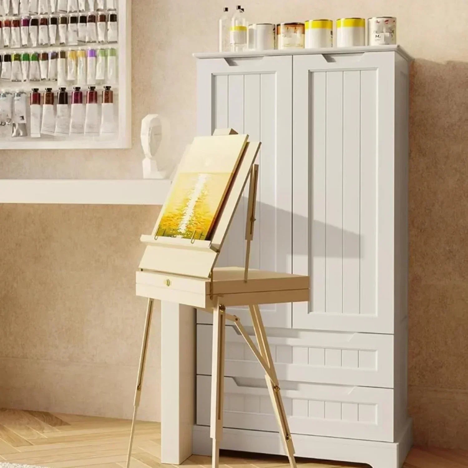Gizoon Kitchen Pantry Cabinet with Drawers Freestanding Bathroom Storage Cabinet with Doors