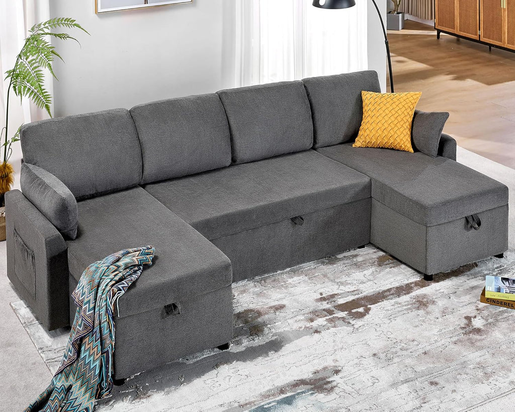 VanAcc Sofa Bed Sleeper Sofa with Storage Chaise 2 in 1 Pull Out Couch Living Room