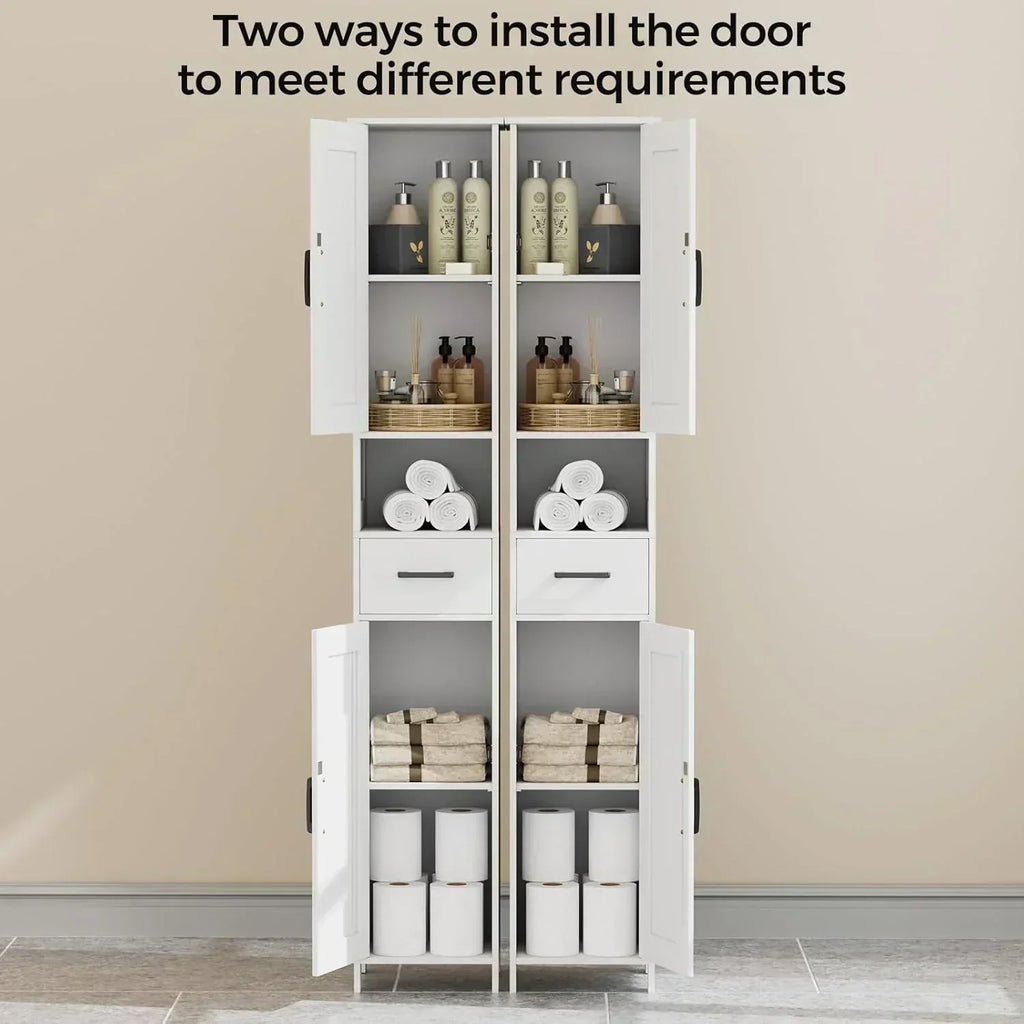 Homhedy 67 H Tall Bathroom Storage Cabinet with 2 Barn Doors and 1 Drawer Narrow Storage Unit