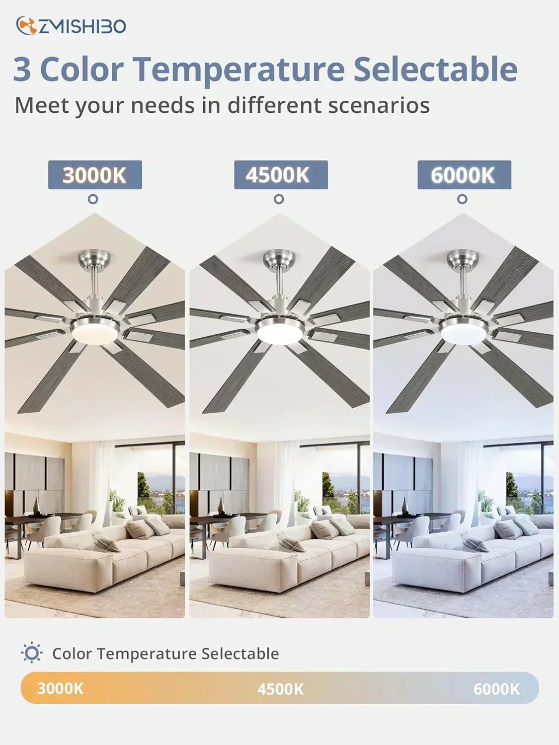 Zmishibo 72-inch large ceiling fan with lighting and remote indoor/outdoor