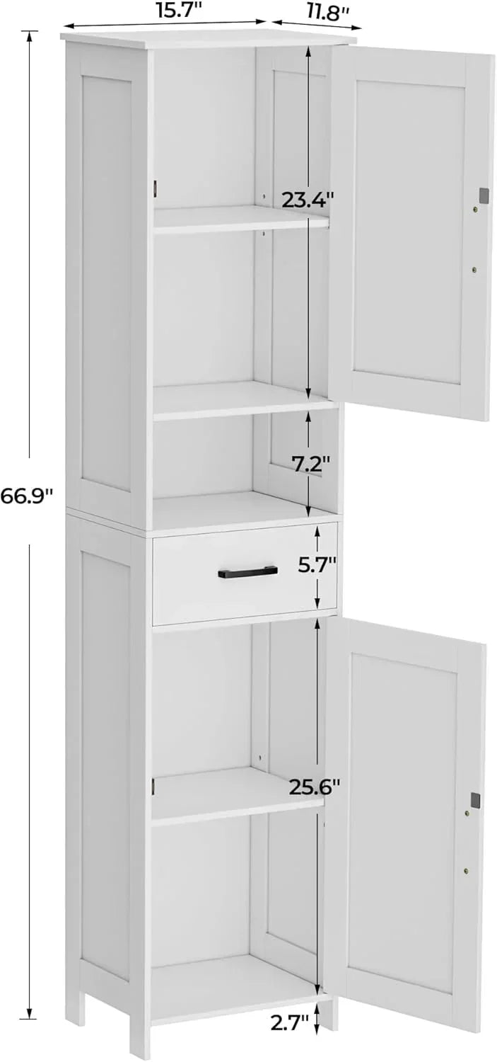 Homhedy 67 H Tall Bathroom Storage Cabinet with 2 Barn Doors and 1 Drawer Narrow Storage Unit