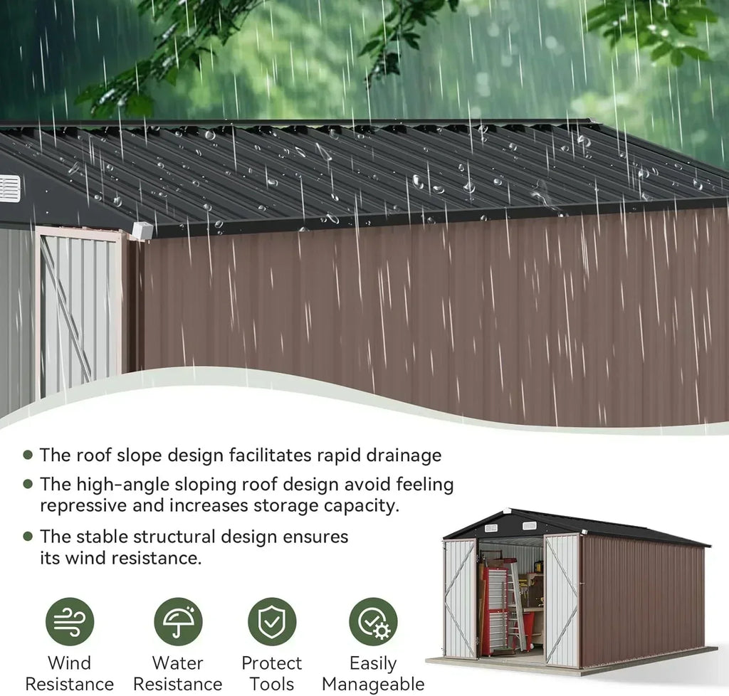 Aoxun 12x10 FT Shed Metal Outdoor Waterproof Storage Shed Steel Utility Garden Tool Shed
