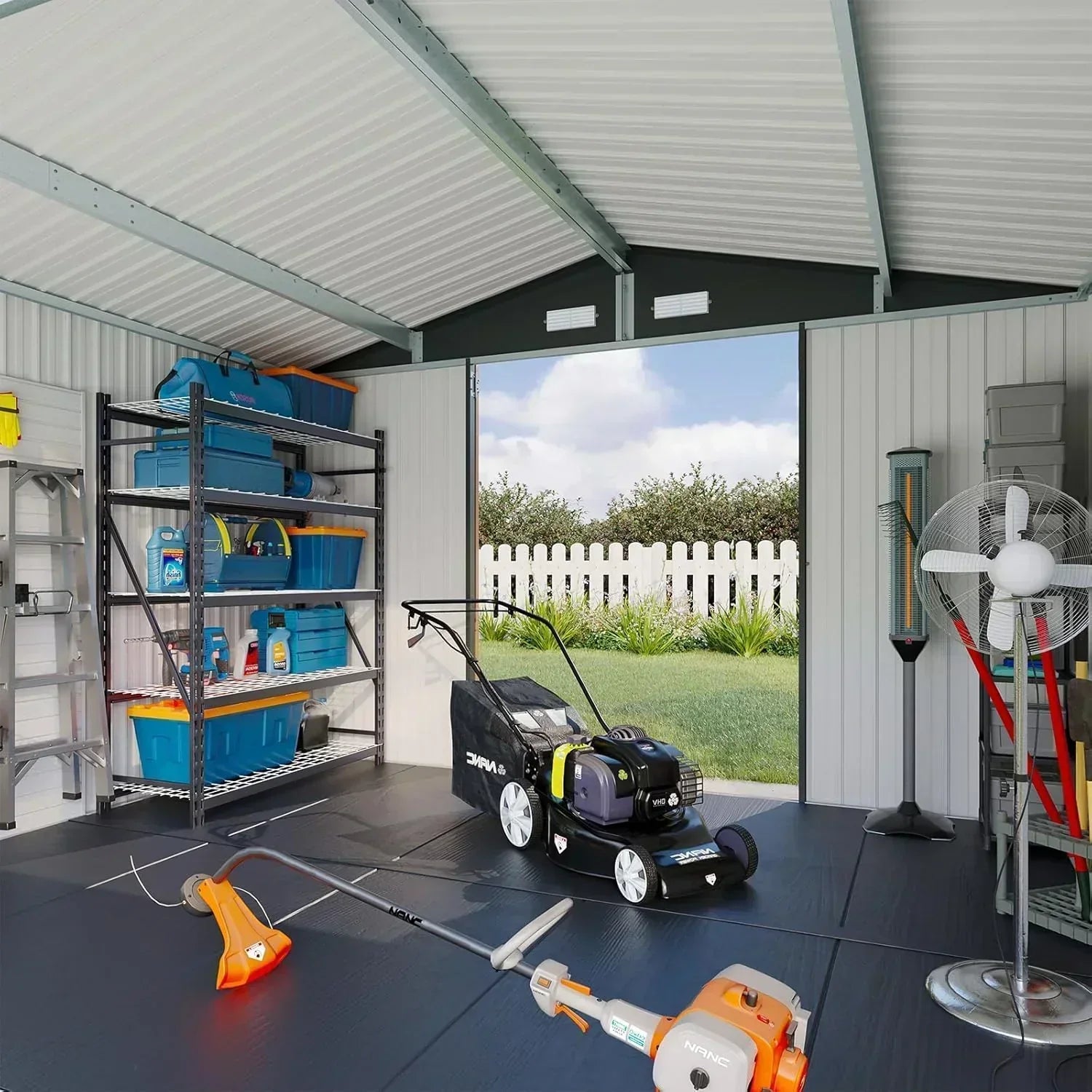 Aoxun 7.4x5.3FT Shed with Floor Galvanized Steel Outdoor Storage Shed Metal Garden Shed