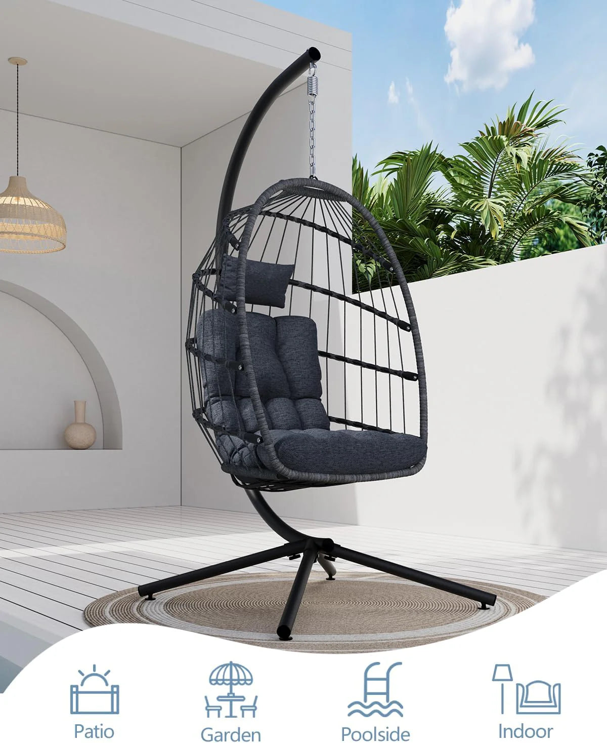 SWITTE Egg Chair Outdoor Indoor Wicker Hanging Egg Swing Chair 350lbs Capacity for Patio