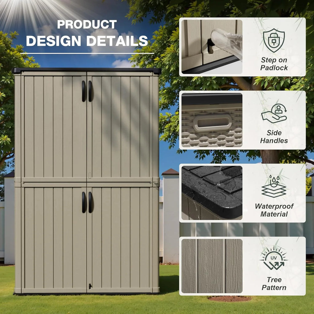 Greesum Outdoor Horizontal Storage Shed 27 Cu.ft Resin Large Storage Box for Garden Patio