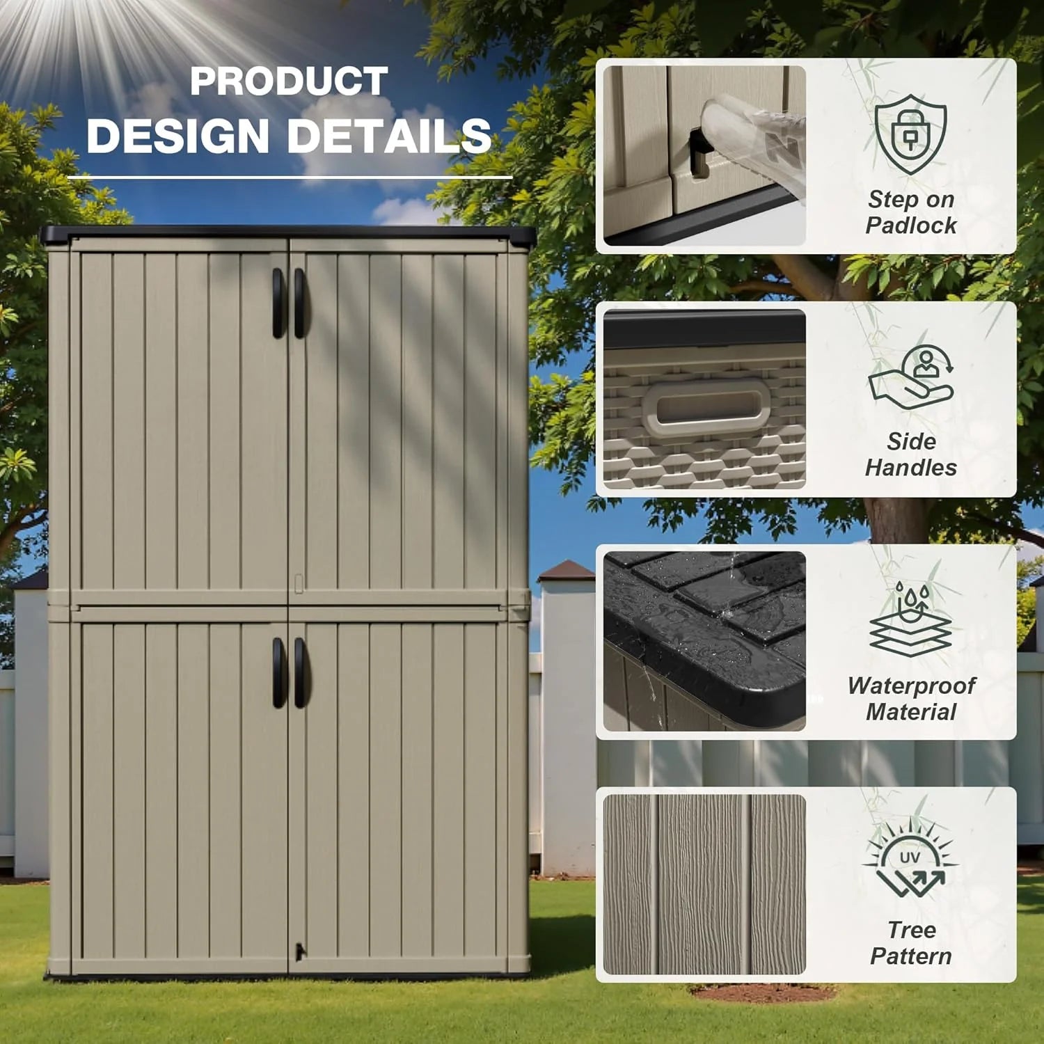 Greesum Outdoor Horizontal Storage Shed 27 Cu.ft Resin Large Storage Box for Garden Patio