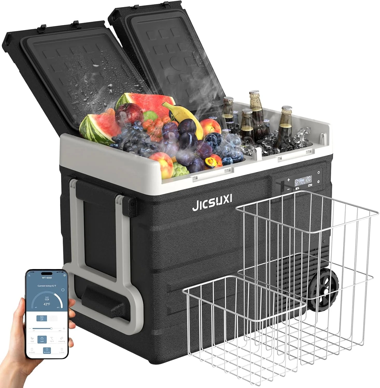 12V Car Refrigerator, 17 Quart Portable Freezer 12 Car Fridge (-4F~68F) Compressor Electric Cooler with 12/24V DC 110-240V AC, APP Control For Car Truck RV Camping, Travel Outdoor Home