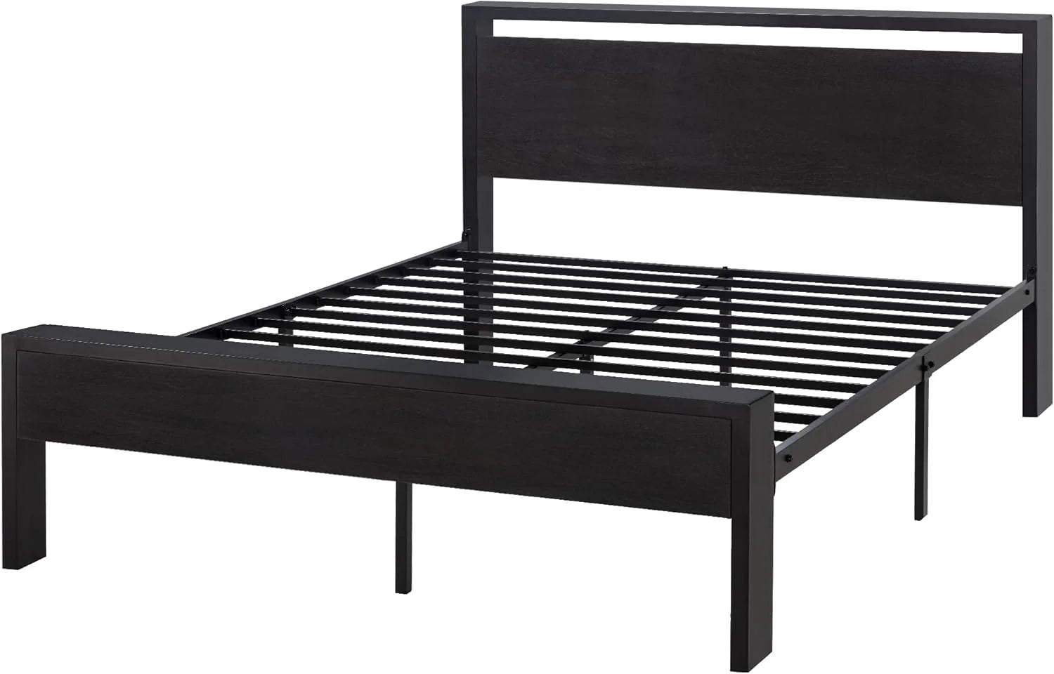 SHA CERLIN 14 Inch Full Size Metal Platform Bed Frame with Wooden Headboard and Footboard