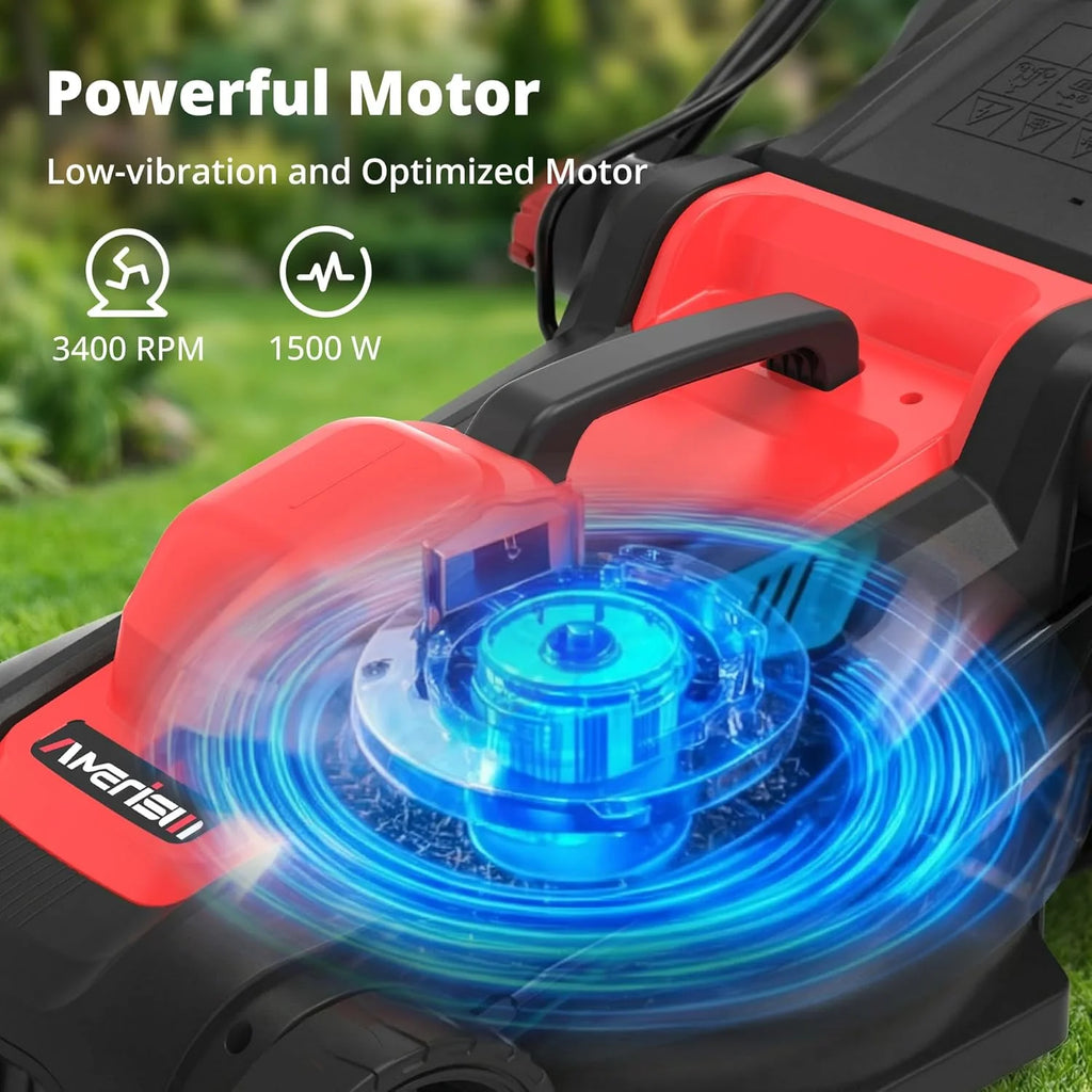 14-Inch Corded Electric Lawn Mower, 12.5 Amp 3400RPM 2IN1 Mulching & 10-Gallon