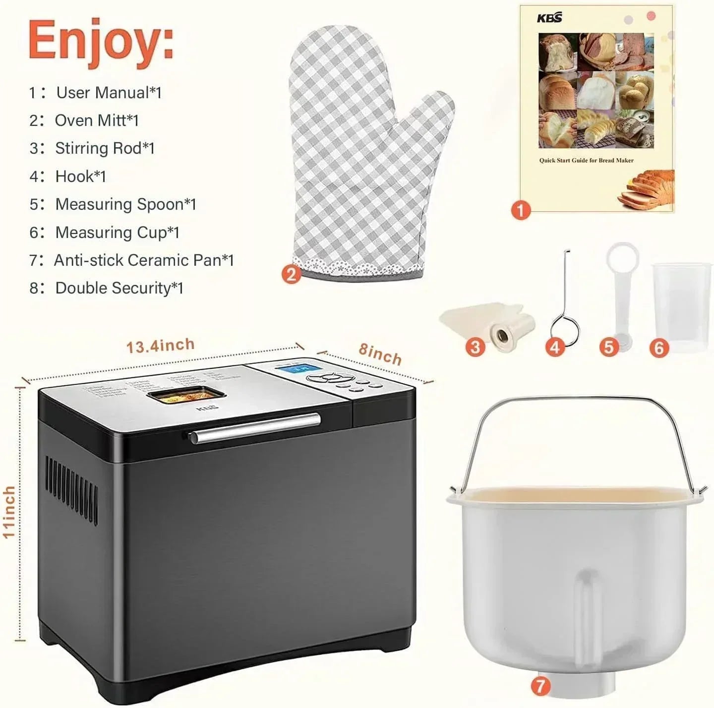 KBS 2LB Bread Maker 19-in-1 Automatic Stainless Steel Bread Maker with Ceramic Pot