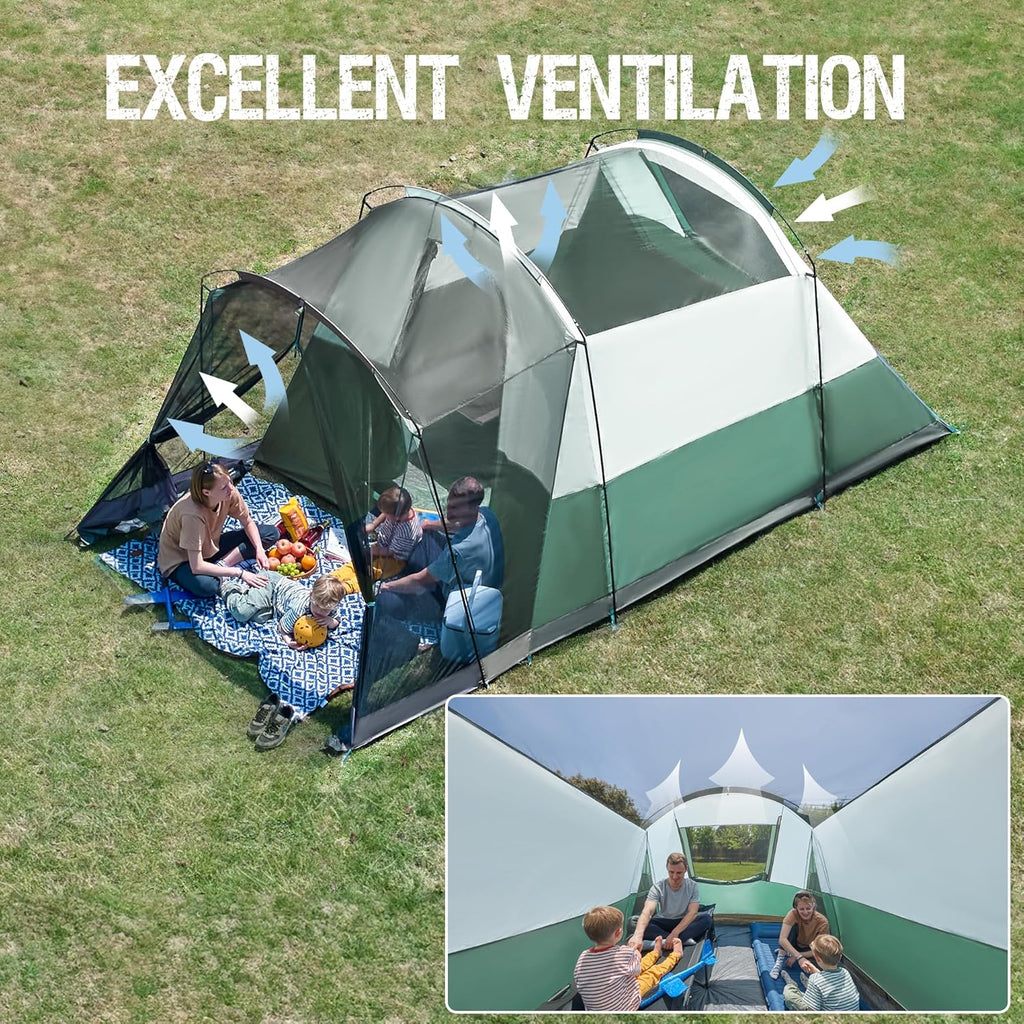 PORTAL 6/8/10 Person Family Camping Tent with Screen Room Water Resistant Big Tunnel Tent