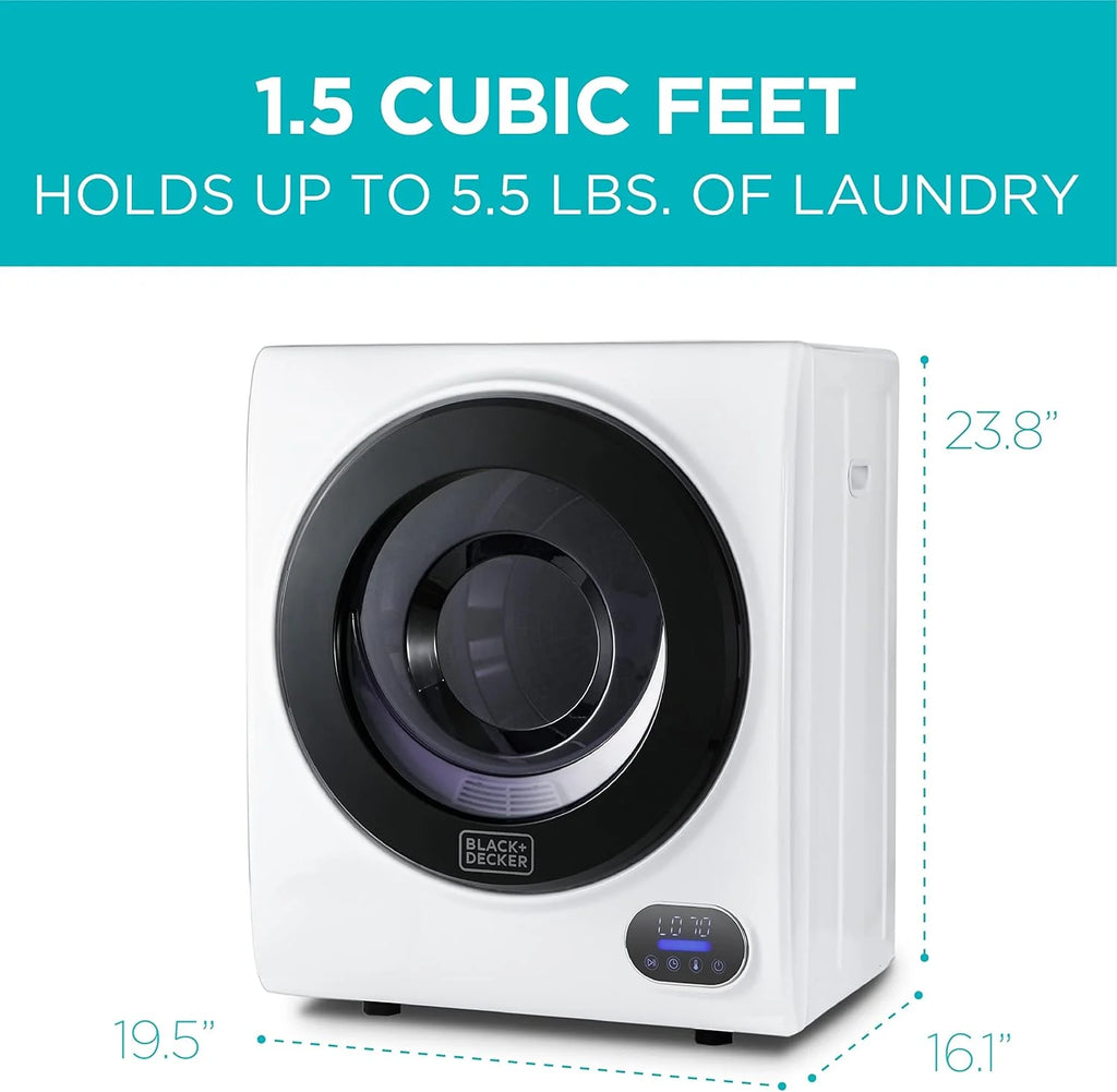 Compact Clothes Dryer, 1.5 Cu. Ft. 850W Electric Dryer, 120V Vented Portable Dryer with Stainless Steel Drum, for 5.5 lbs. of clothing for Standard Wall Outlet
