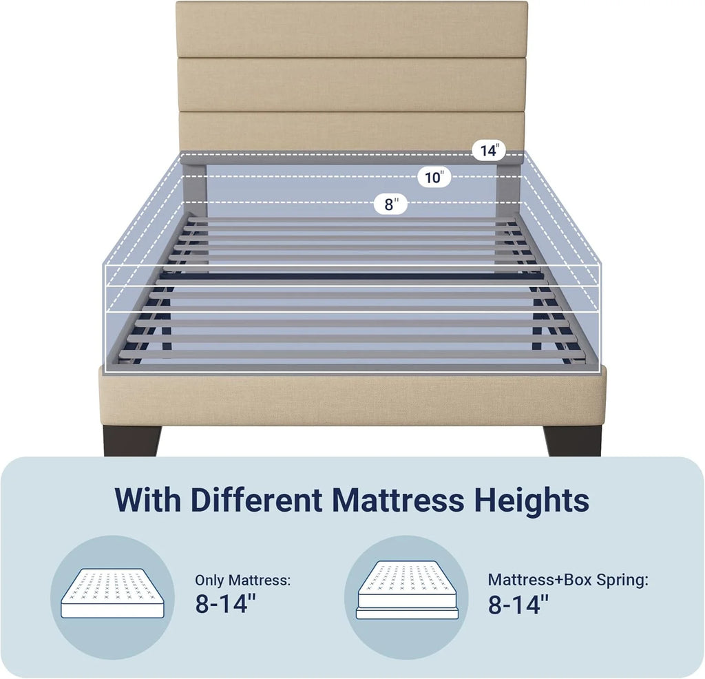 Allewie Queen Size Platform Bed Frame Fabric Upholstered Headboard Wooden Slats Support