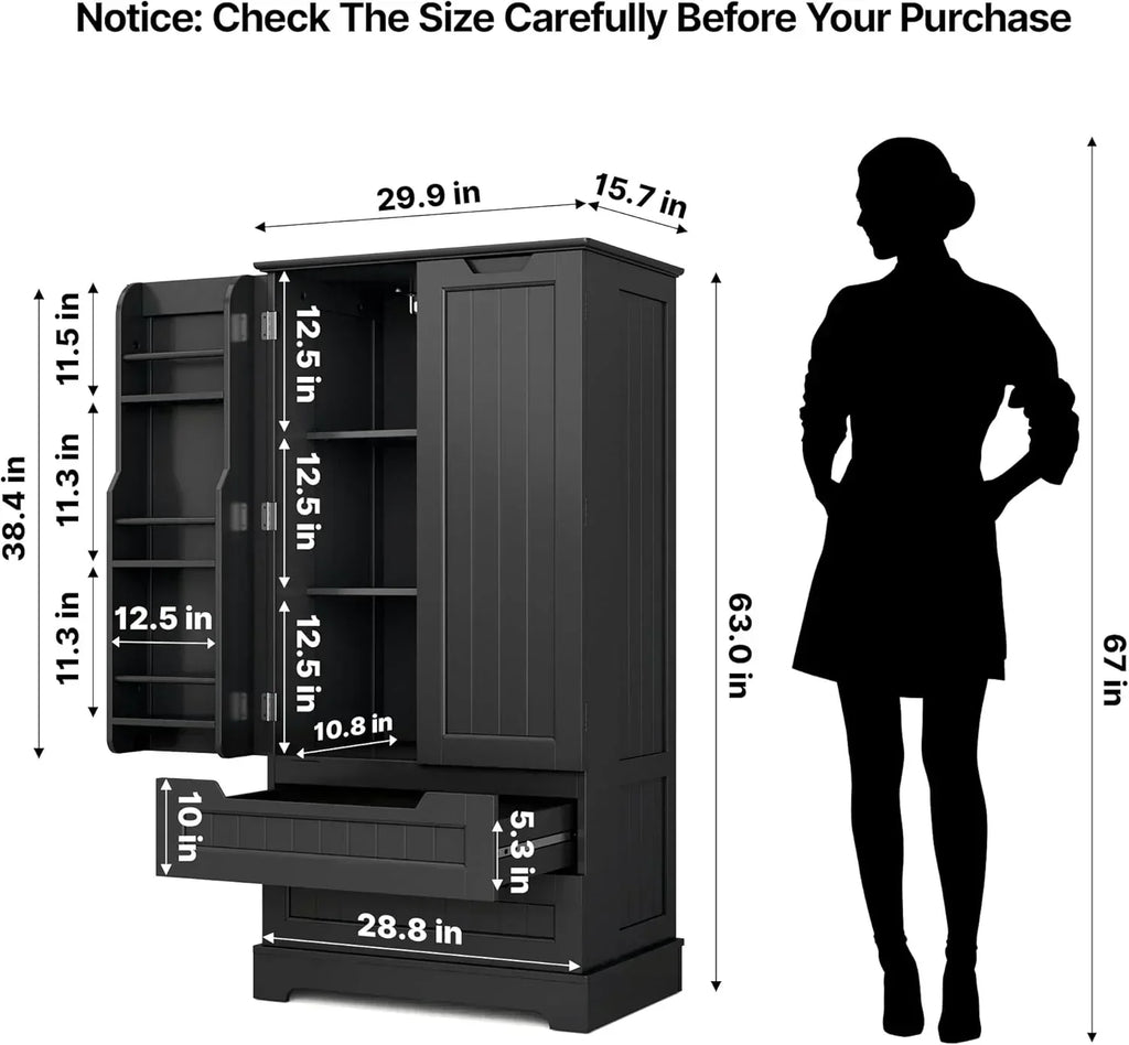 Gizoon Kitchen Pantry Cabinet with Drawers Freestanding Bathroom Storage Cabinet with Doors