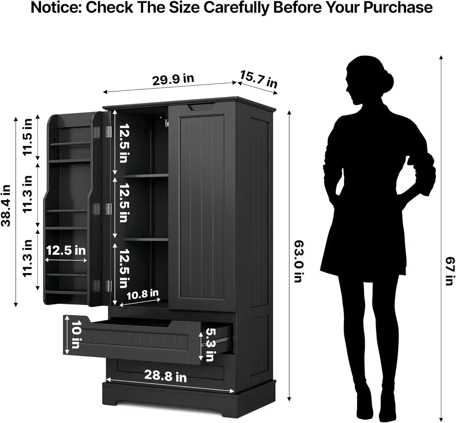 Gizoon Kitchen Pantry Cabinet with Drawers Freestanding Bathroom Storage Cabinet with Doors