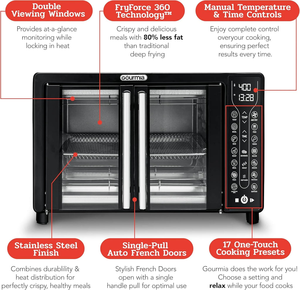 Gourmia Oven Air Fryer Combo with 17 Cooking Presets, 24L Capacity, Convection Rack, Baking Tray, Recipe Book GTF7460