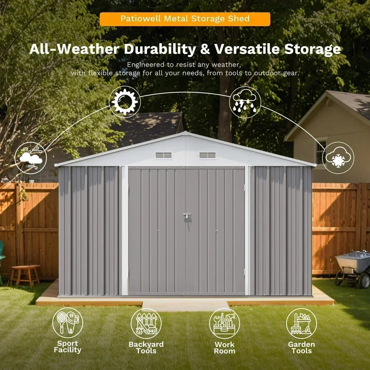 Patiowell 5x3 FT Outdoor Storage Shed Tool Shed with Sloping Roof and Lockable Door Metal Shed