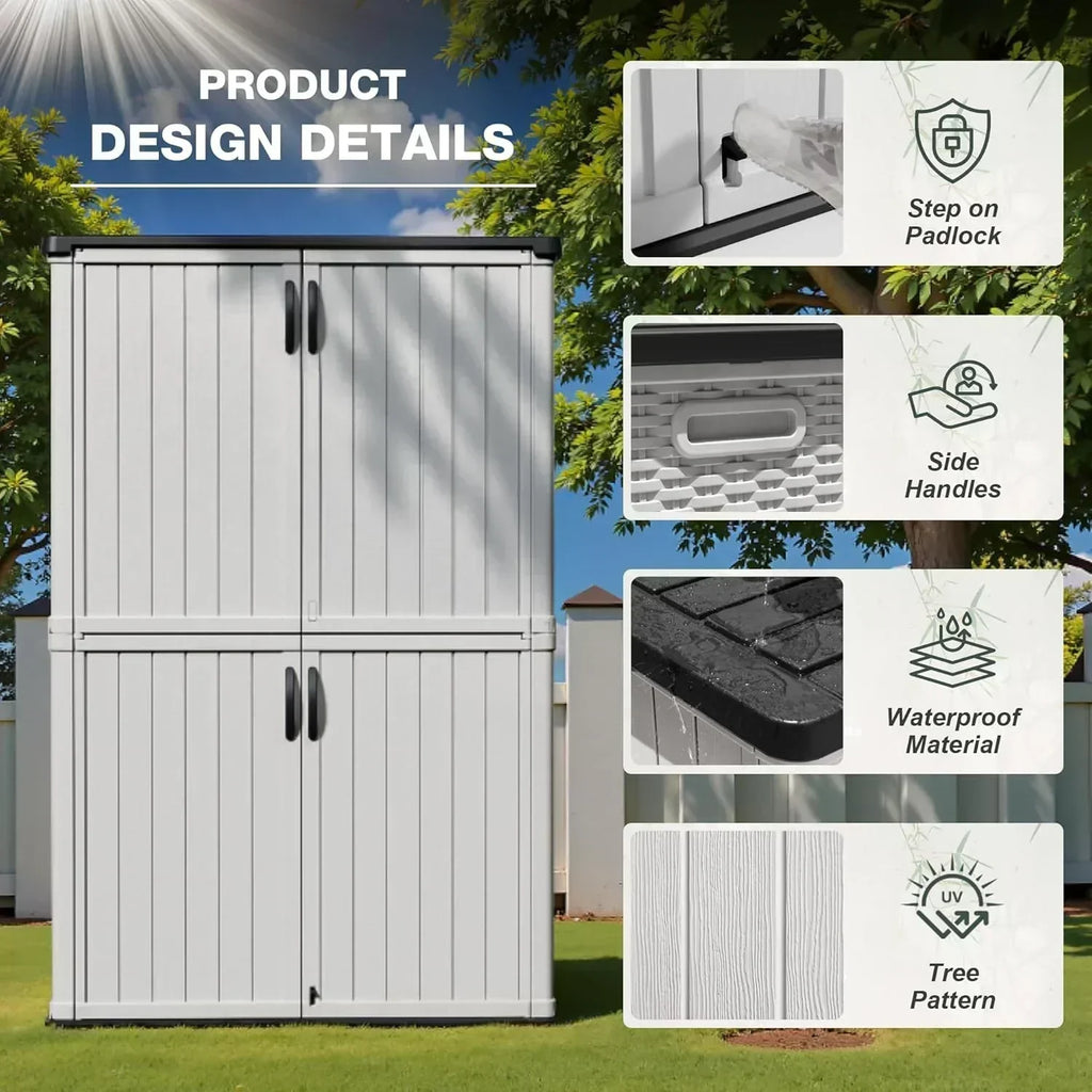 Greesum Outdoor Horizontal Storage Shed 27 Cu.ft Resin Large Storage Box for Garden Patio