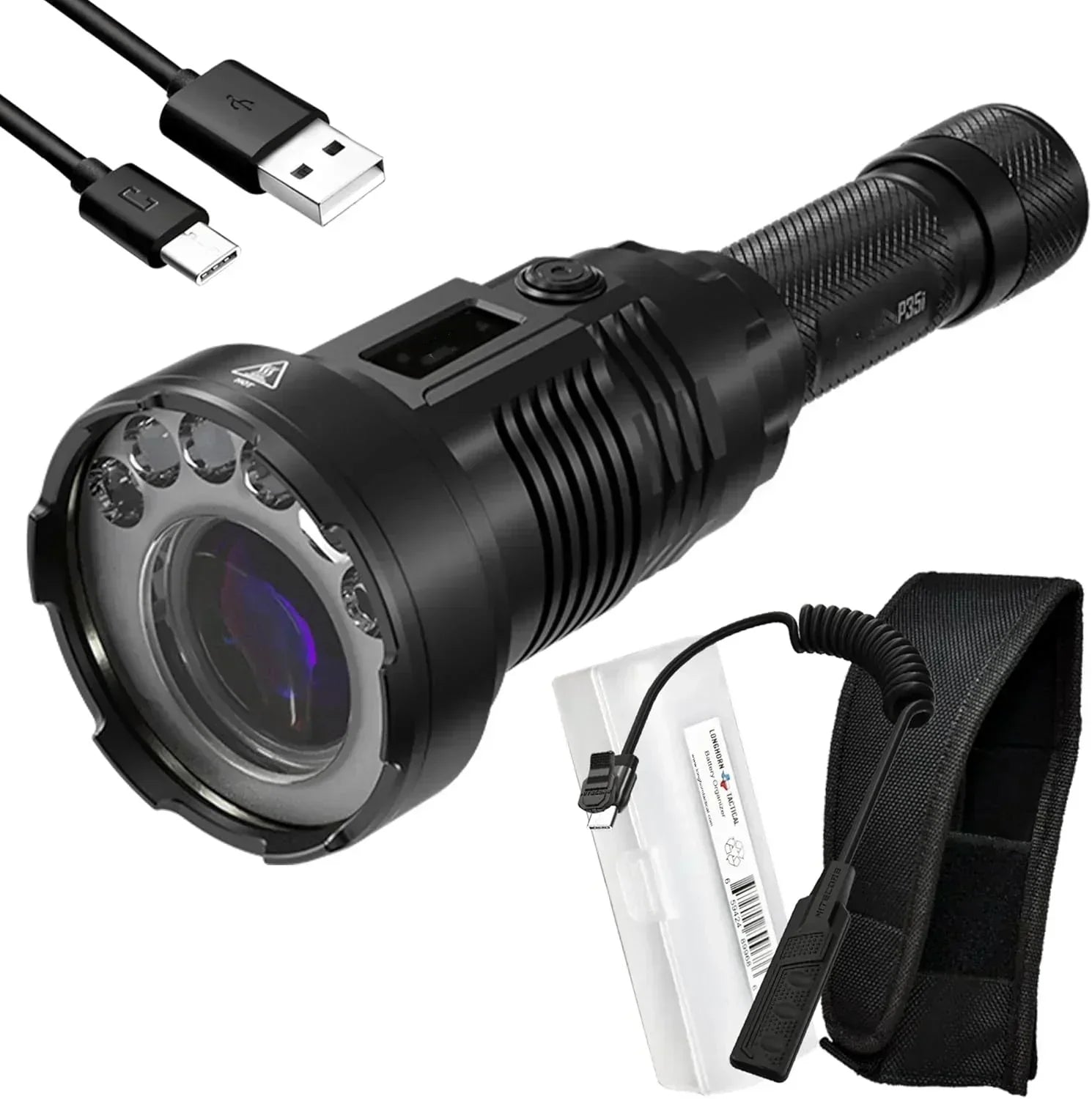 P35i LEP Flashlight, 3000 Lumen 1804 Yards Long Throw USB-C Rechargeable with LumenTac Organizer