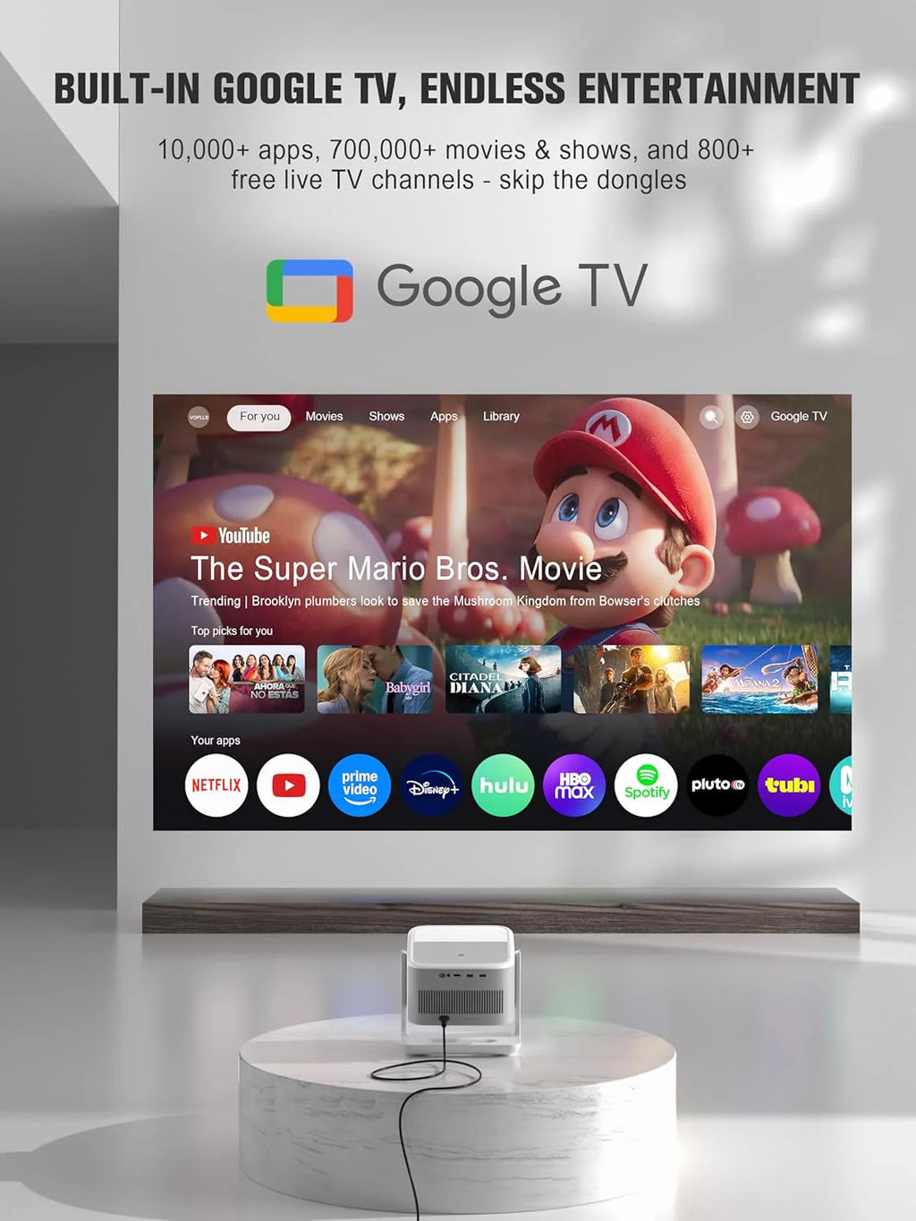 Official Licensed Google TV 4K Smart Projector with WiFi and Bluetooth, VOPLLS Outdoor